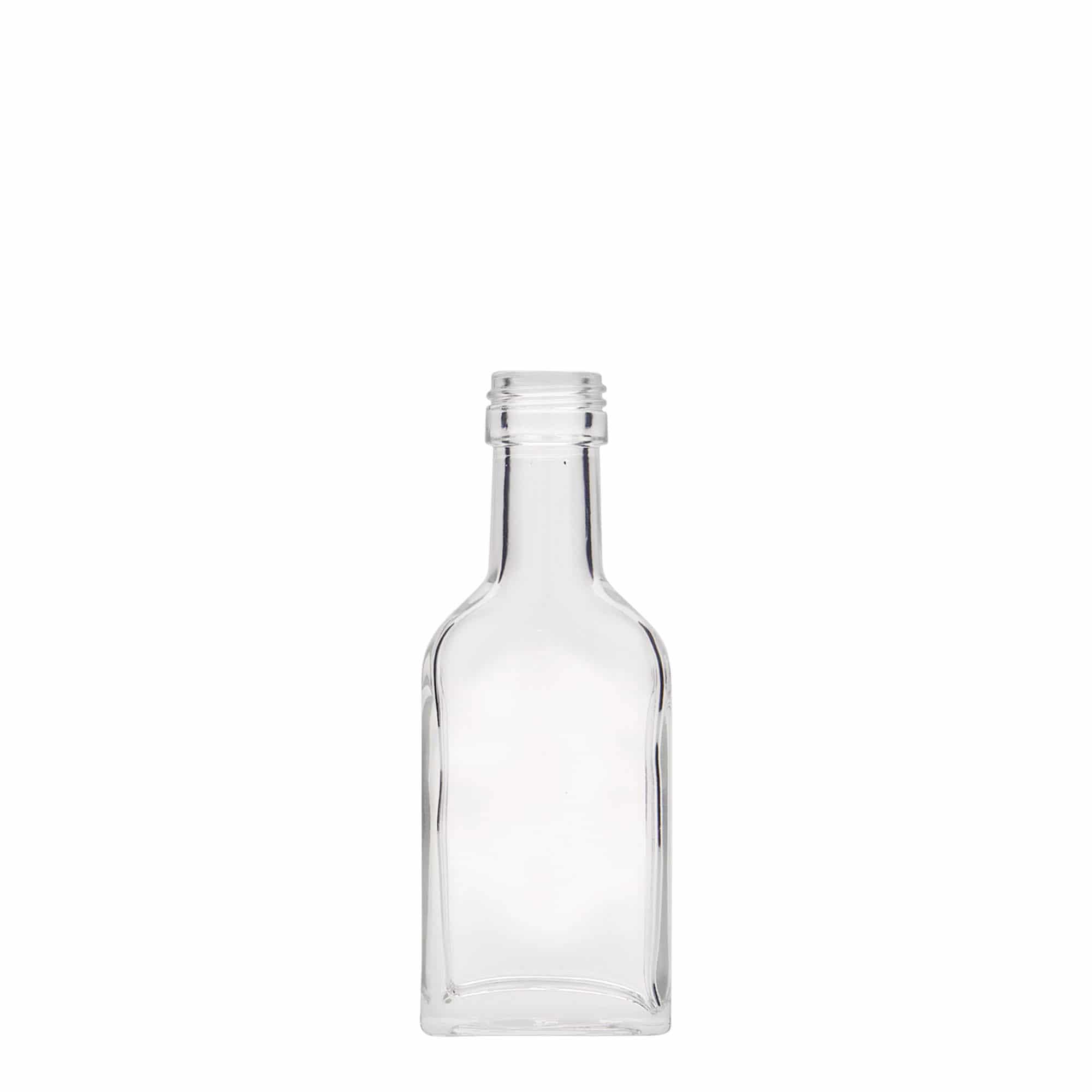 40 ml fickflaska lång hals, rektangulär, glas, öppning: PP 22