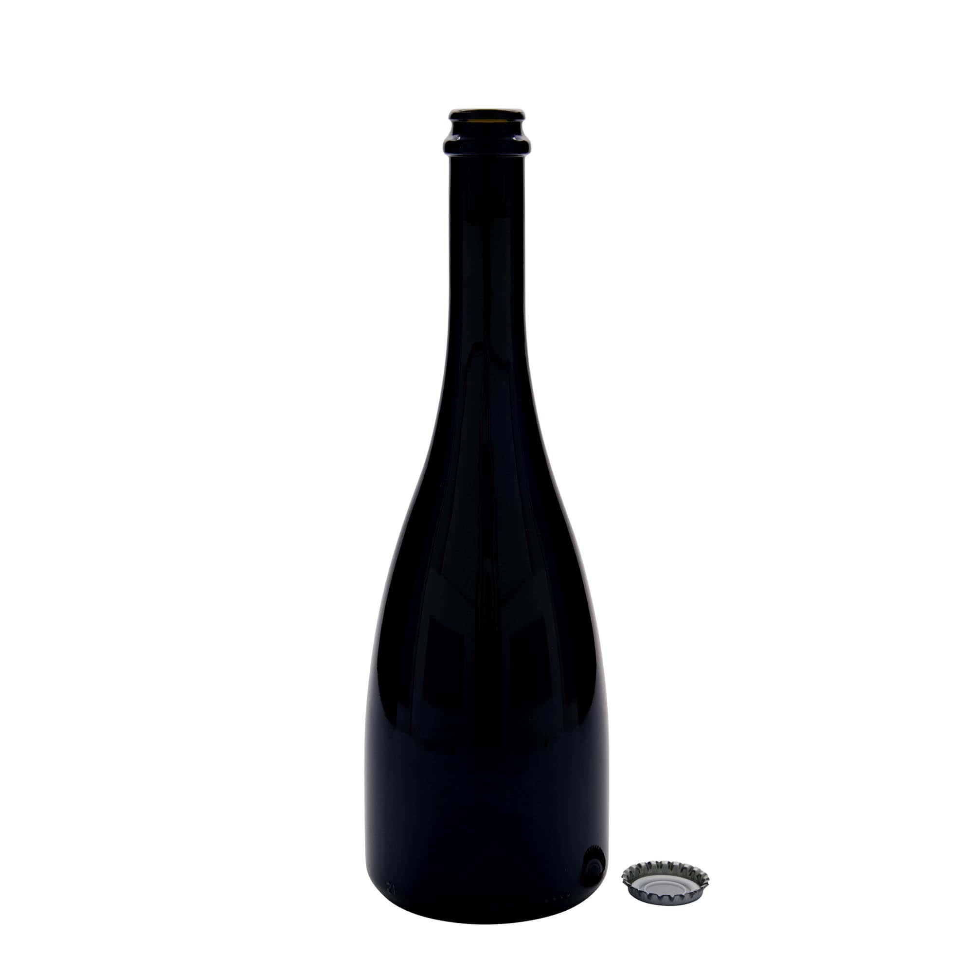 750 ml öl-/champagneflaska 'Tosca', glas, antikgrön, öppning: kapsyl