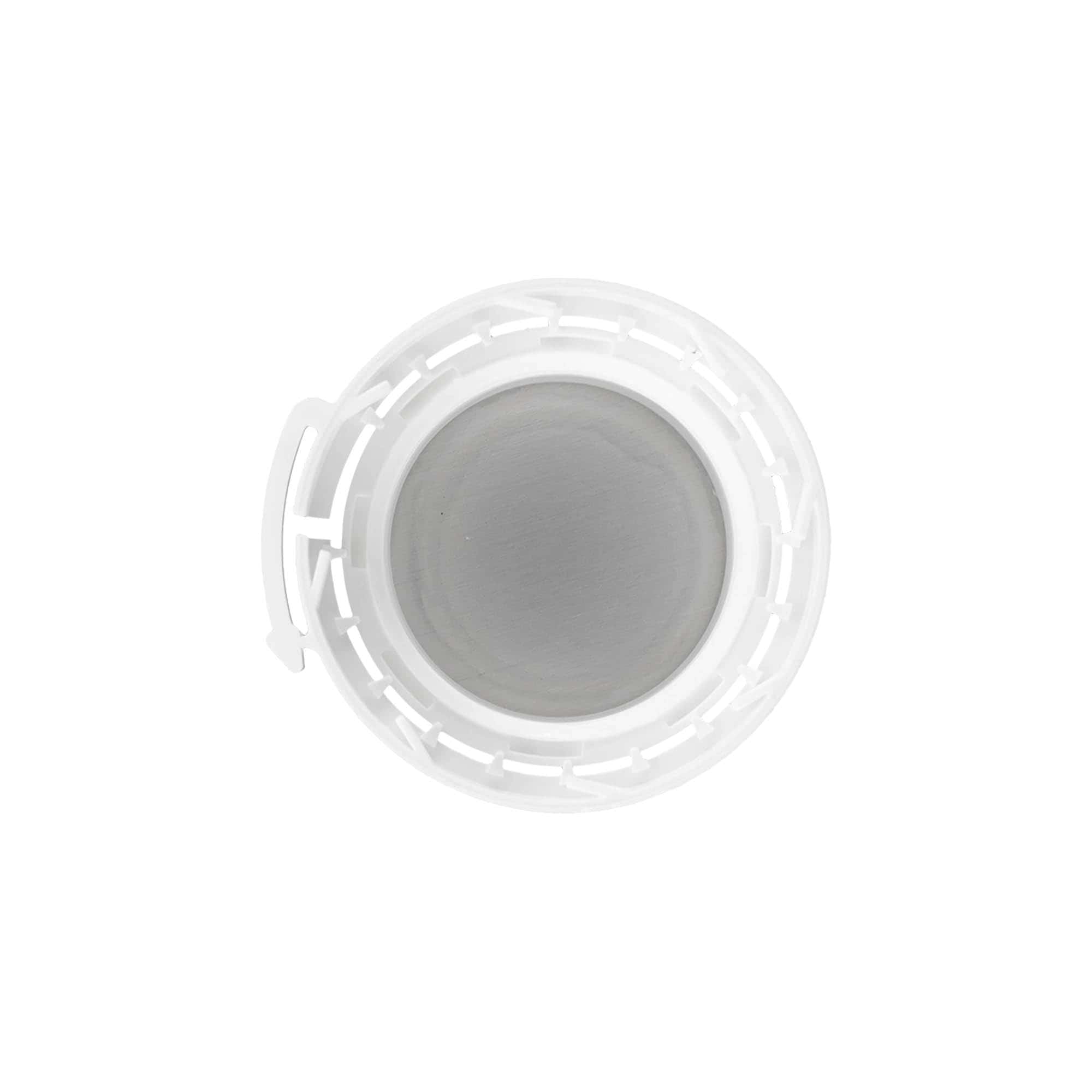 Skruvkork aluminiumflaska, PP-plast, vit, för mynning: DIN 32 Skruvkork aluminiumflaska, PP-plast, vit, för mynning: DIN 32