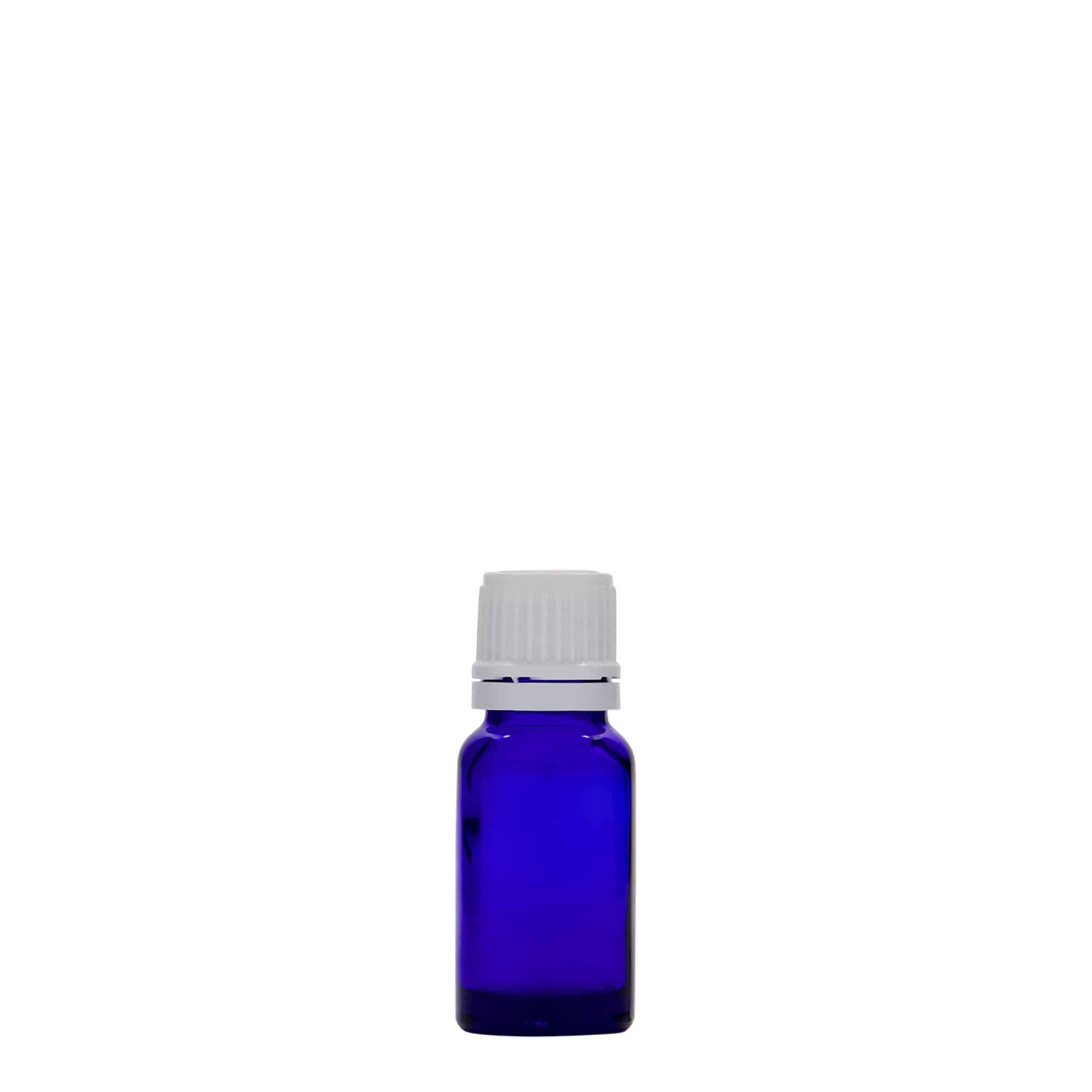 10 ml medicinflaska, glas, kungligt blå, mynning: DIN 18