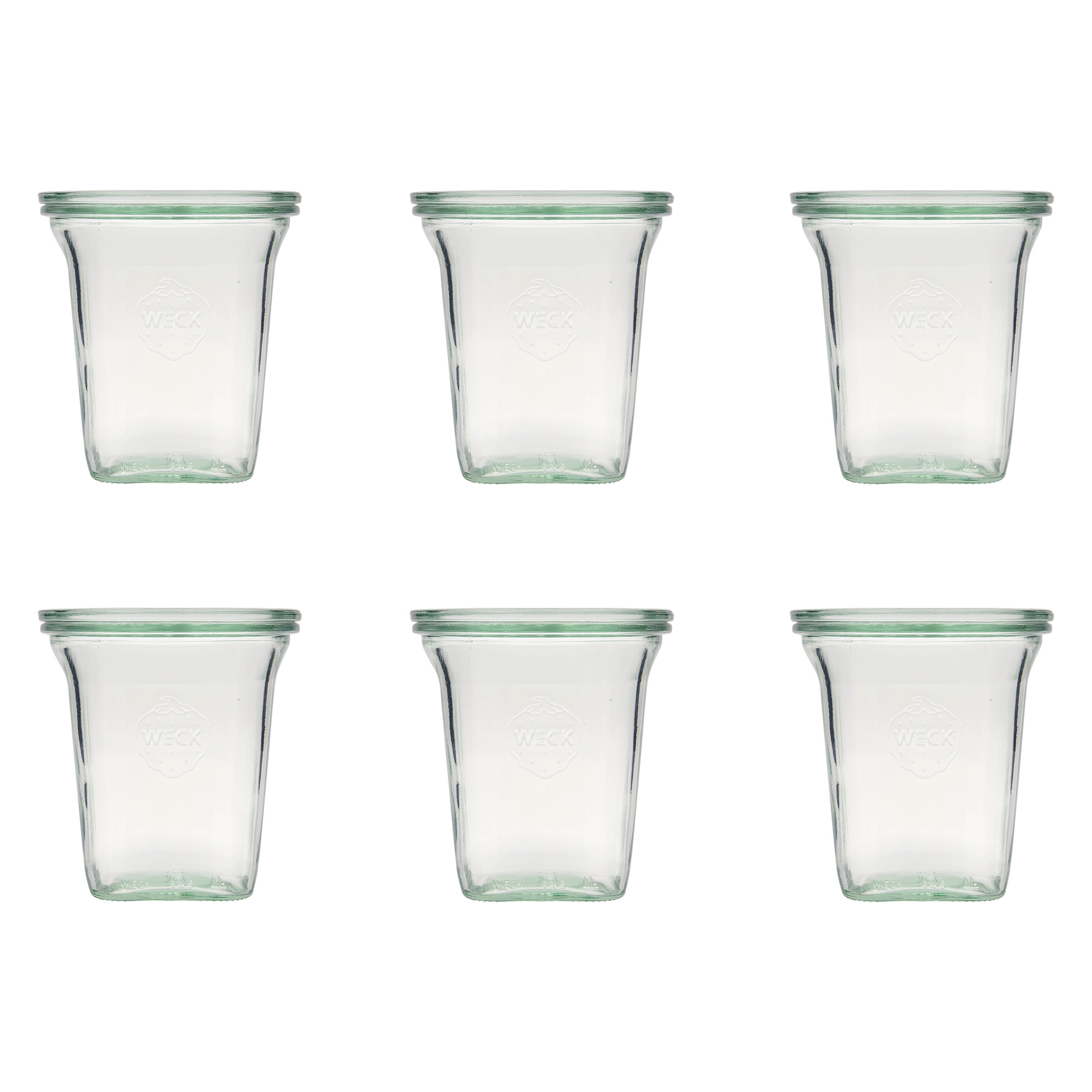 6x 545 ml WECK-Quadroglas med glaslock RR 100