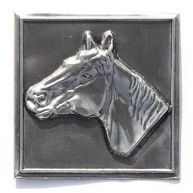 Tennetikett 'Häst', kvadratisk, metall, silver