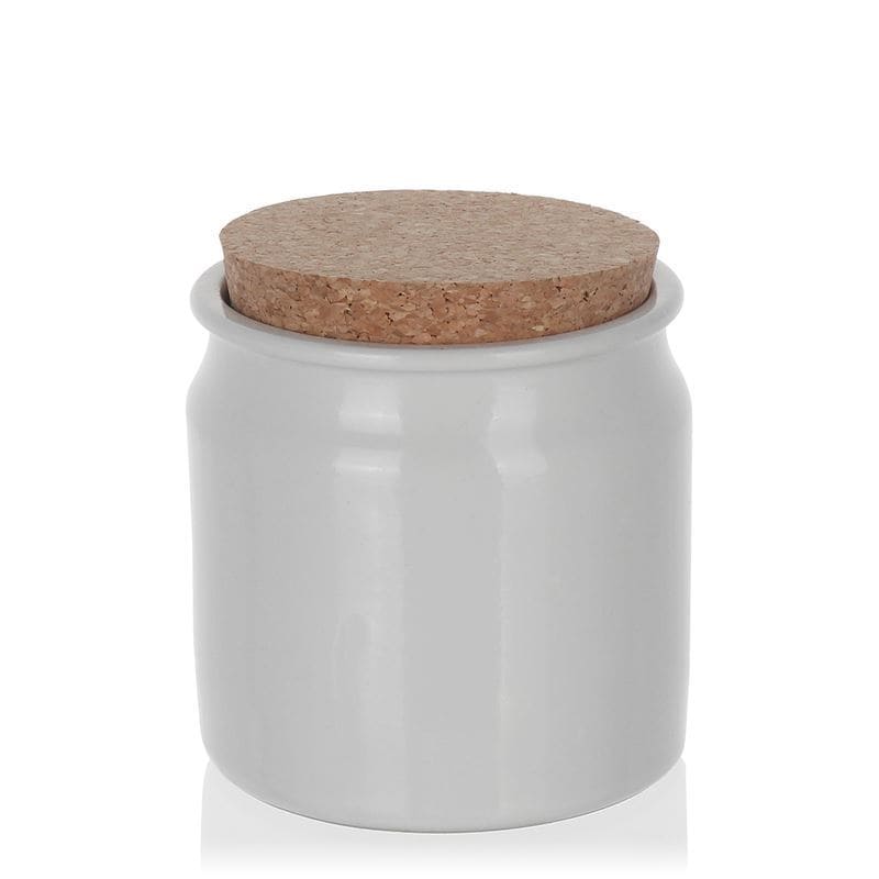 160 ml stengodsburk, keramik, vit, mynning: kork