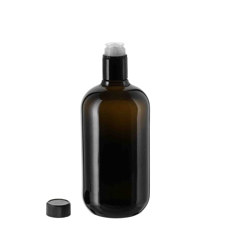750 ml ättik-/oljeflaska 'Biolio', glas, antikgrön, mynning: DOP