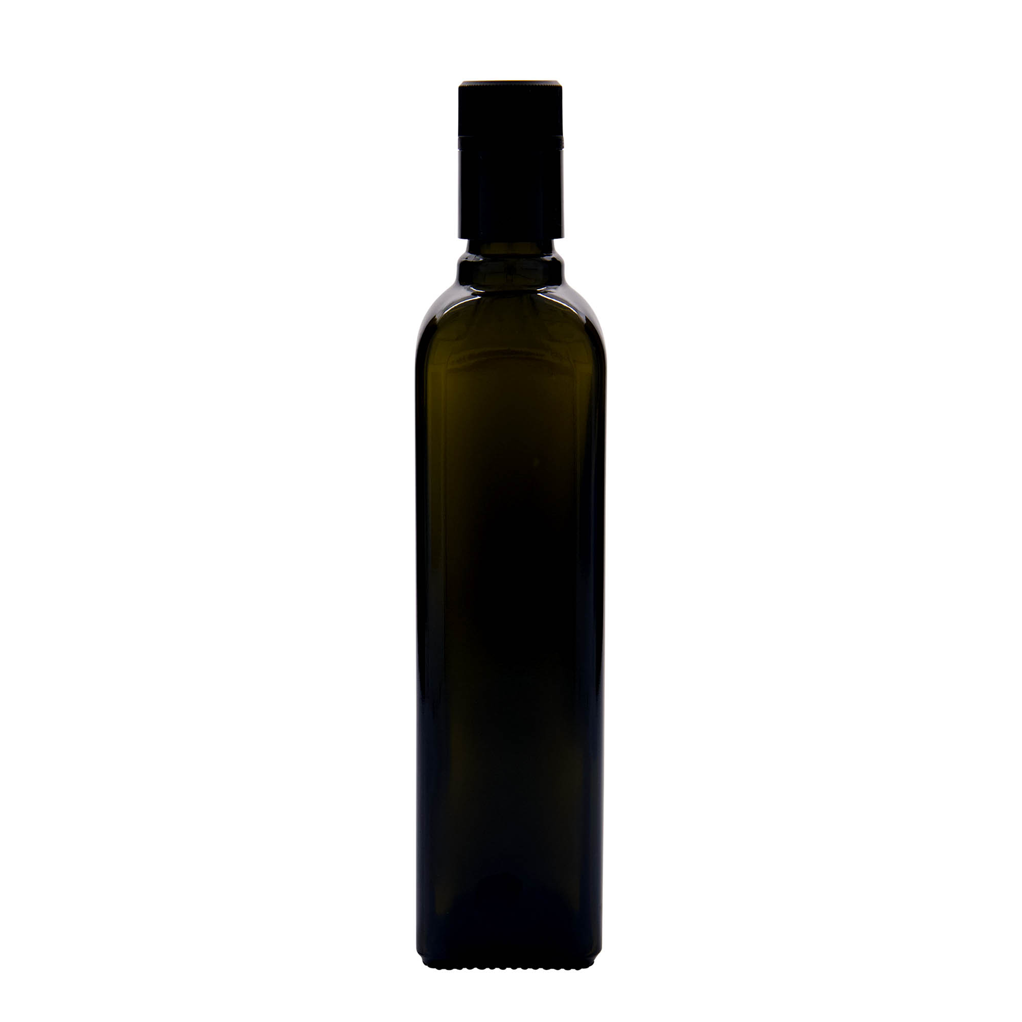500 ml ättiks-/oljeflaska 'Quadra', glas, kvadratisk, antikgrön, mynning: DOP