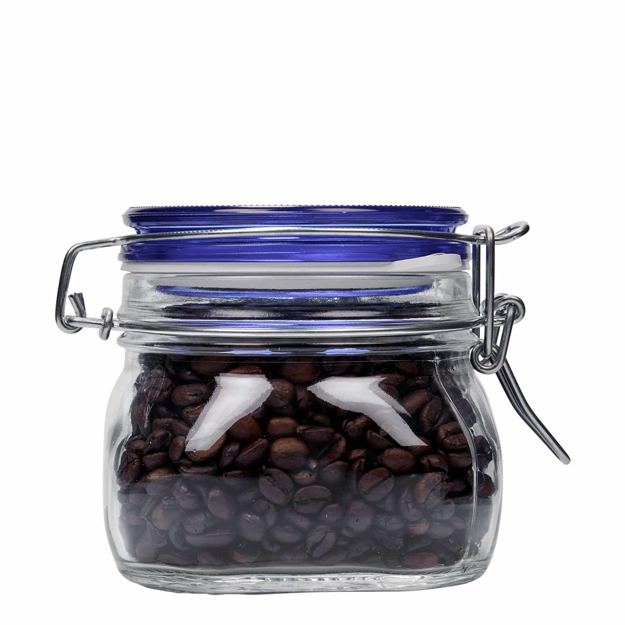 500 ml trådklämmeglas 'Fido' blått lock, fyrkantigt, öppning: trådklämmeförslutning