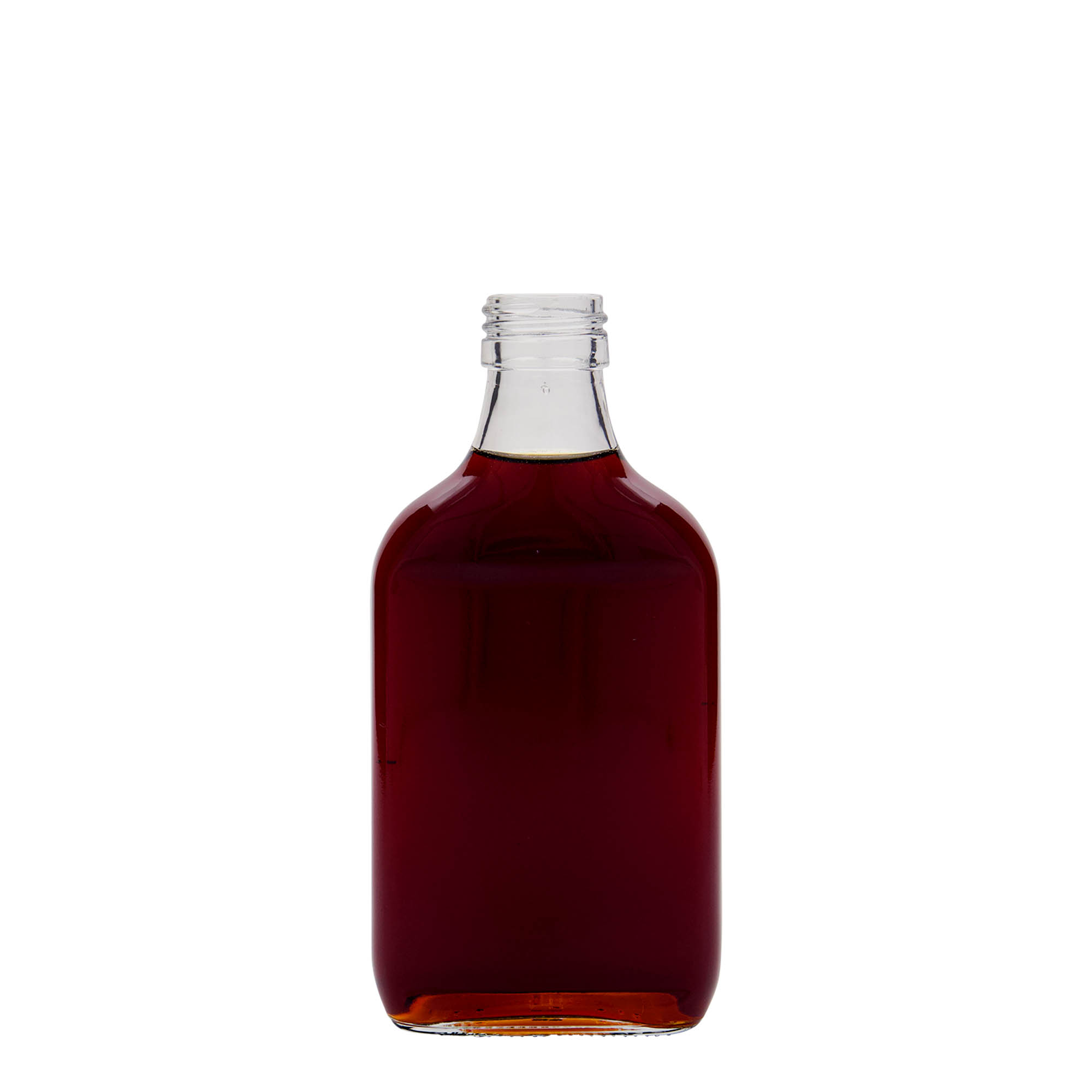 200 ml fickflaska, rektangulär, glas, öppning: PP 28