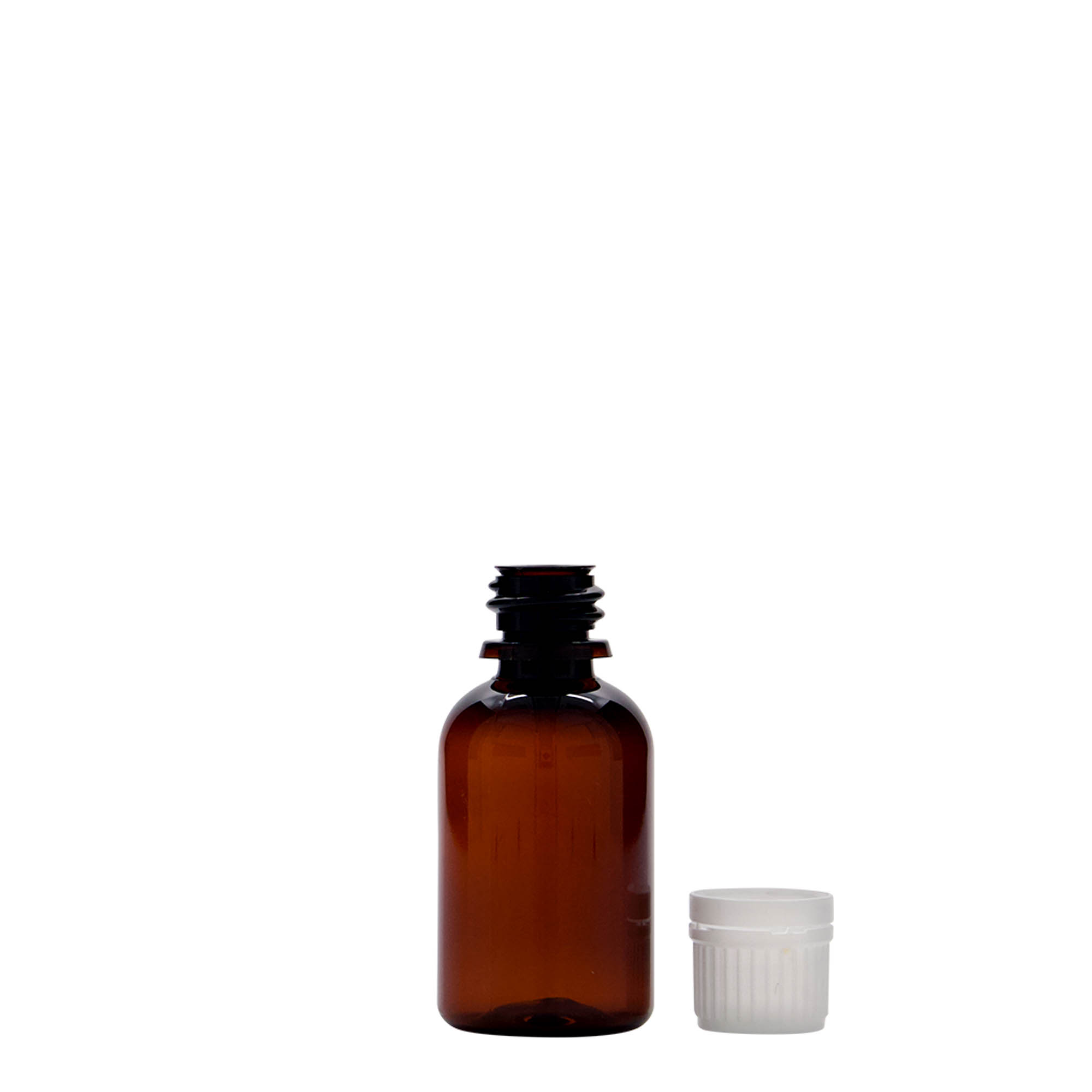 30 ml PET-medicinflaska 'Easy Living', brun, plast, öppning: DIN 18