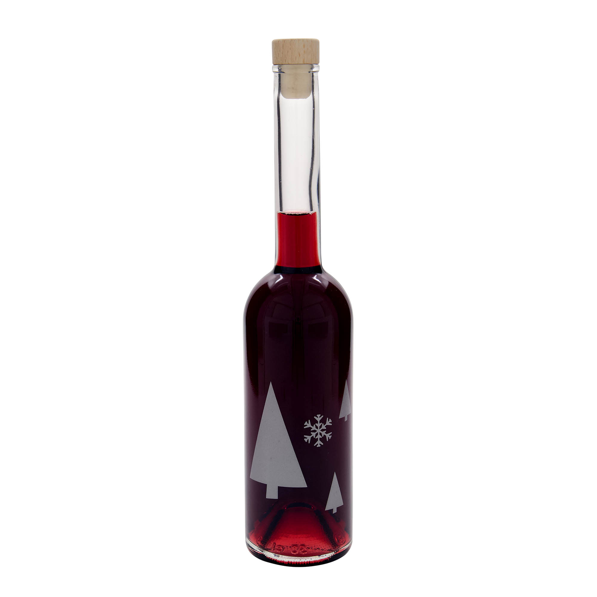 500 ml glasflaska 'Opera', motiv: snöflingor, öppning: kork