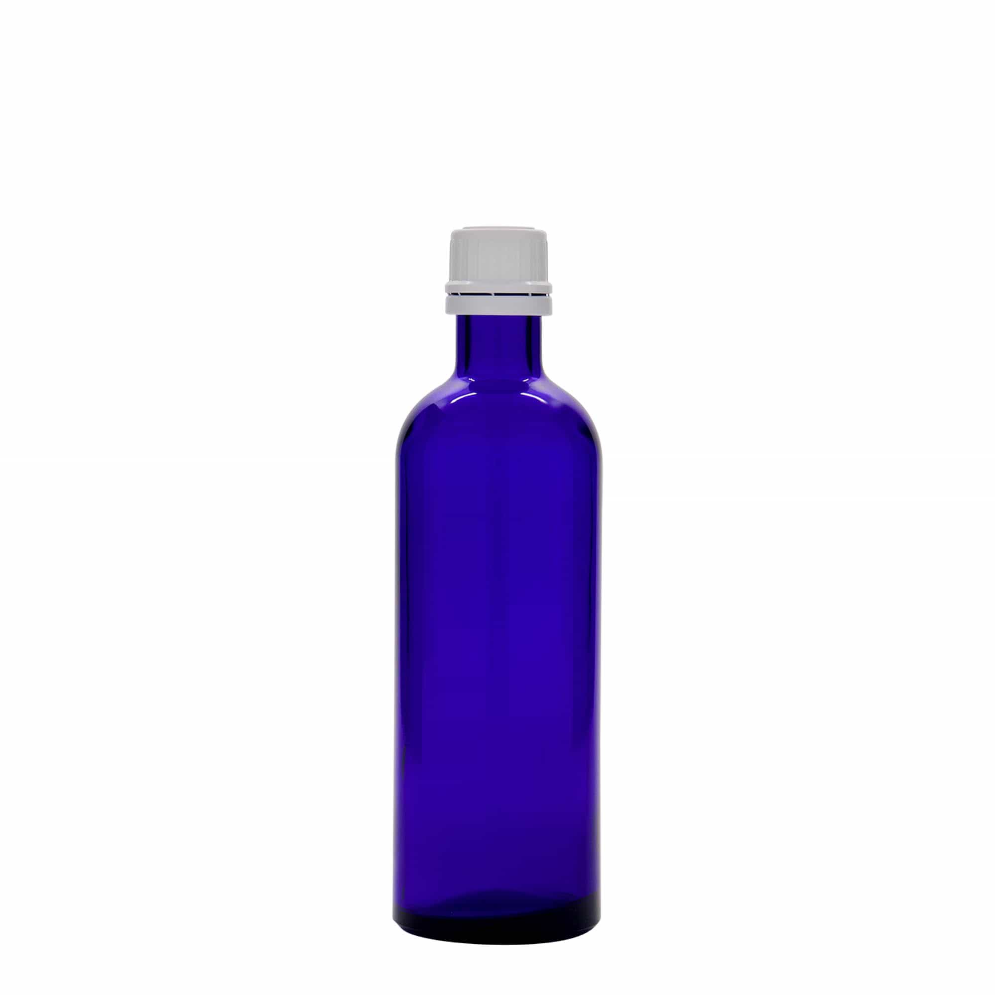 200 ml medicinflaska, glas, kungligt blå, mynning: DIN 22