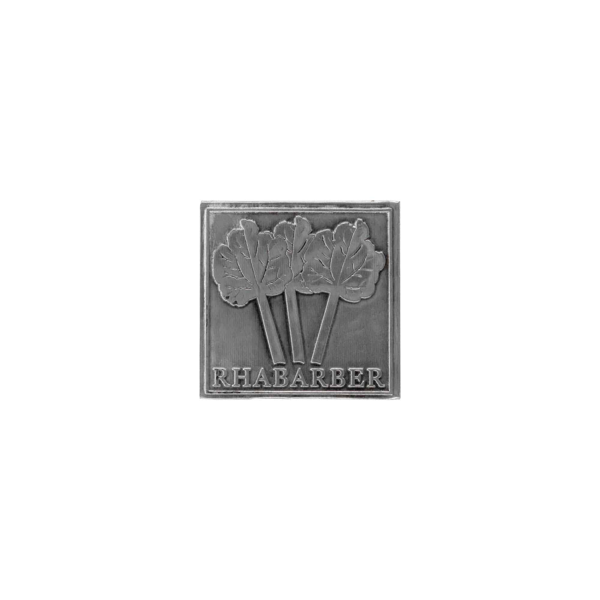 Tennetikett 'Rabarber', kvadratisk, metall, silver