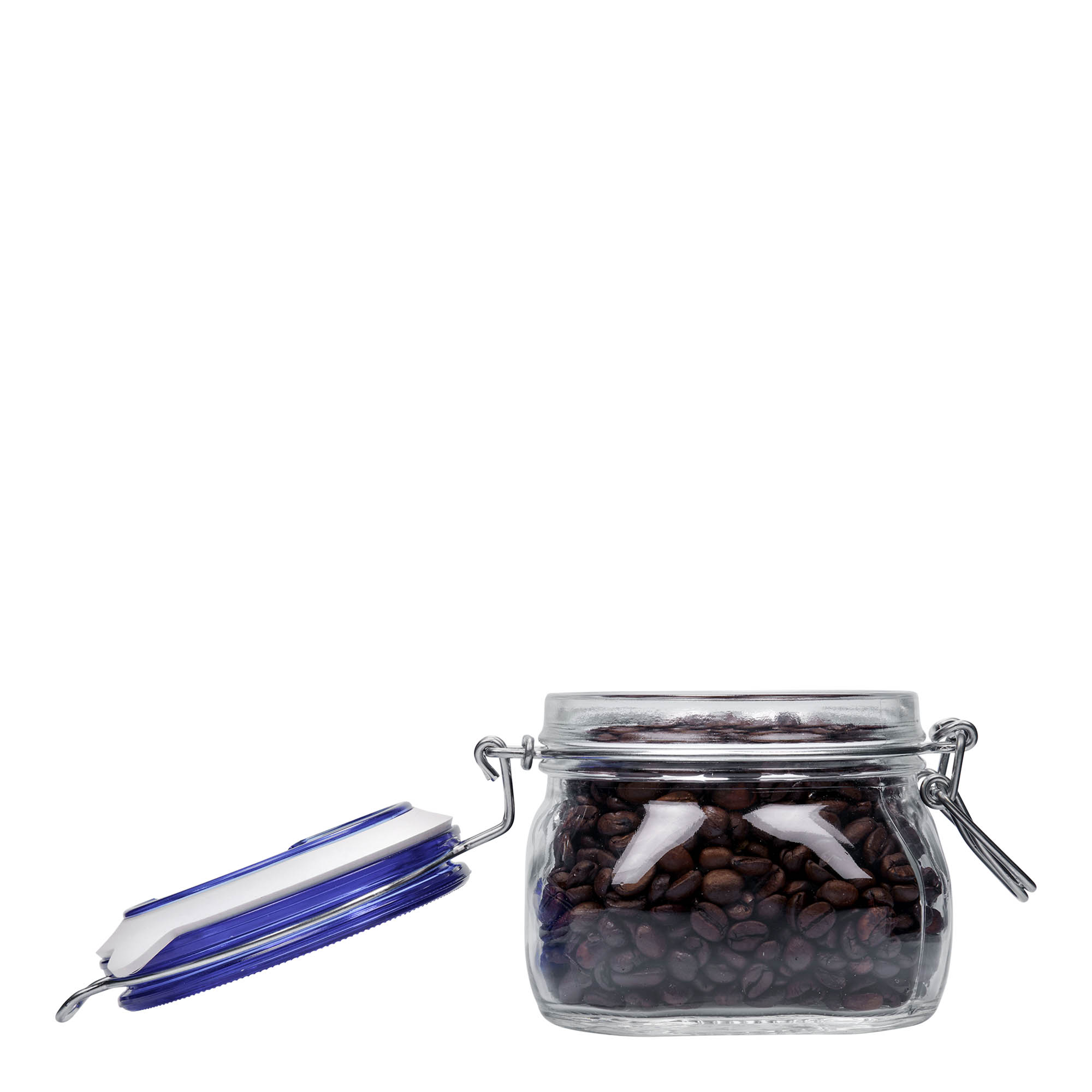 500 ml trådklämmeglas 'Fido' blått lock, fyrkantigt, öppning: trådklämmeförslutning