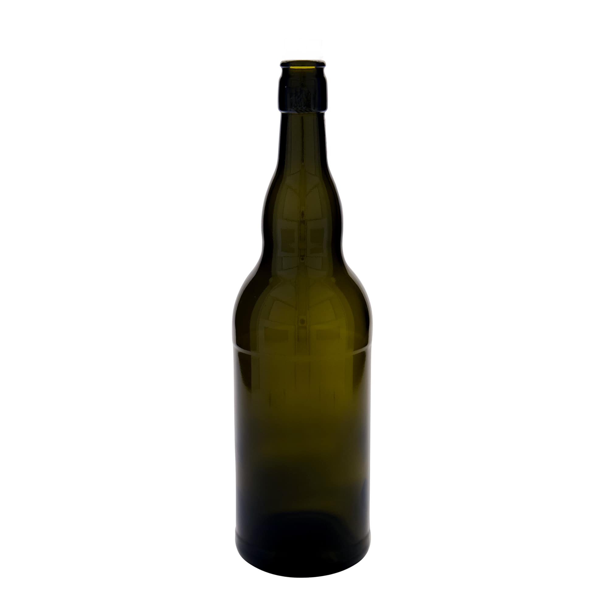 1.000 ml ölflaska Belgien, glas, antikgrön, mynning: bygelkapsyl