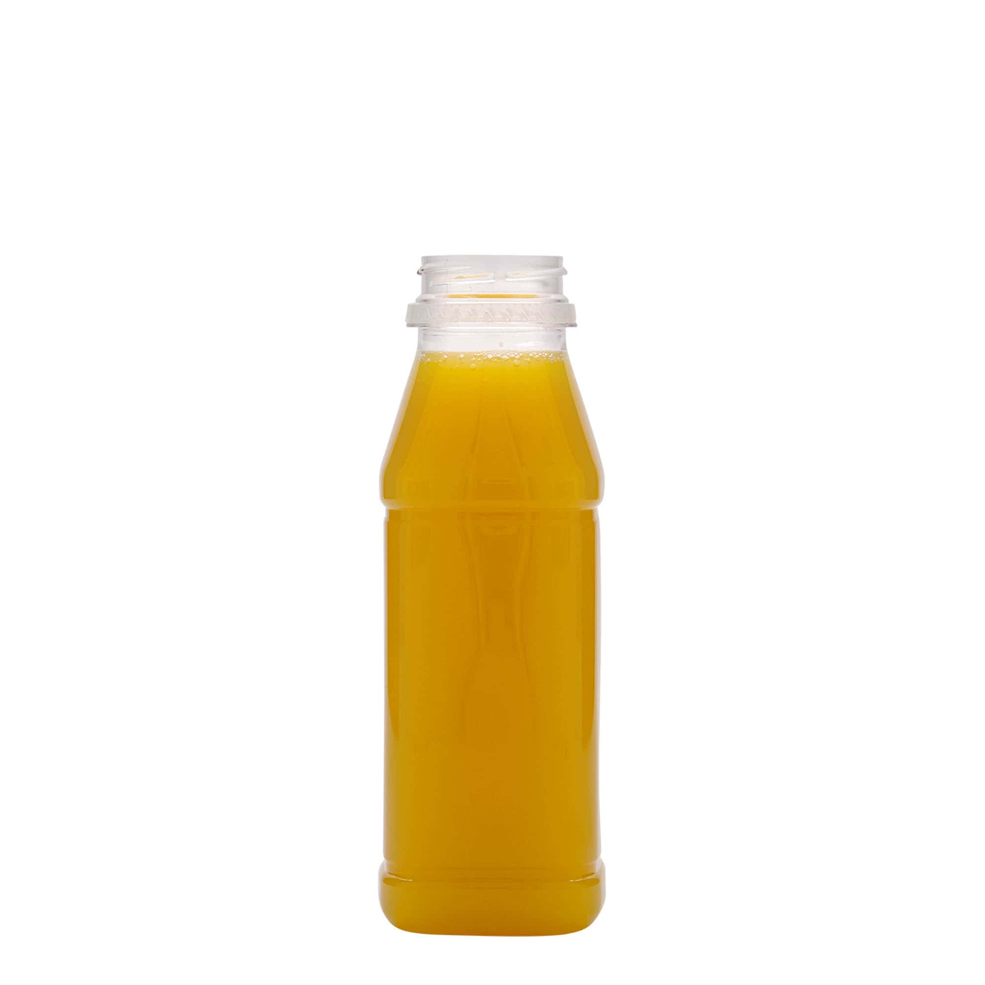 330 ml PET-flaska 'Milk and Juice Carré', kvadratisk, plast, öppning: 38 mm