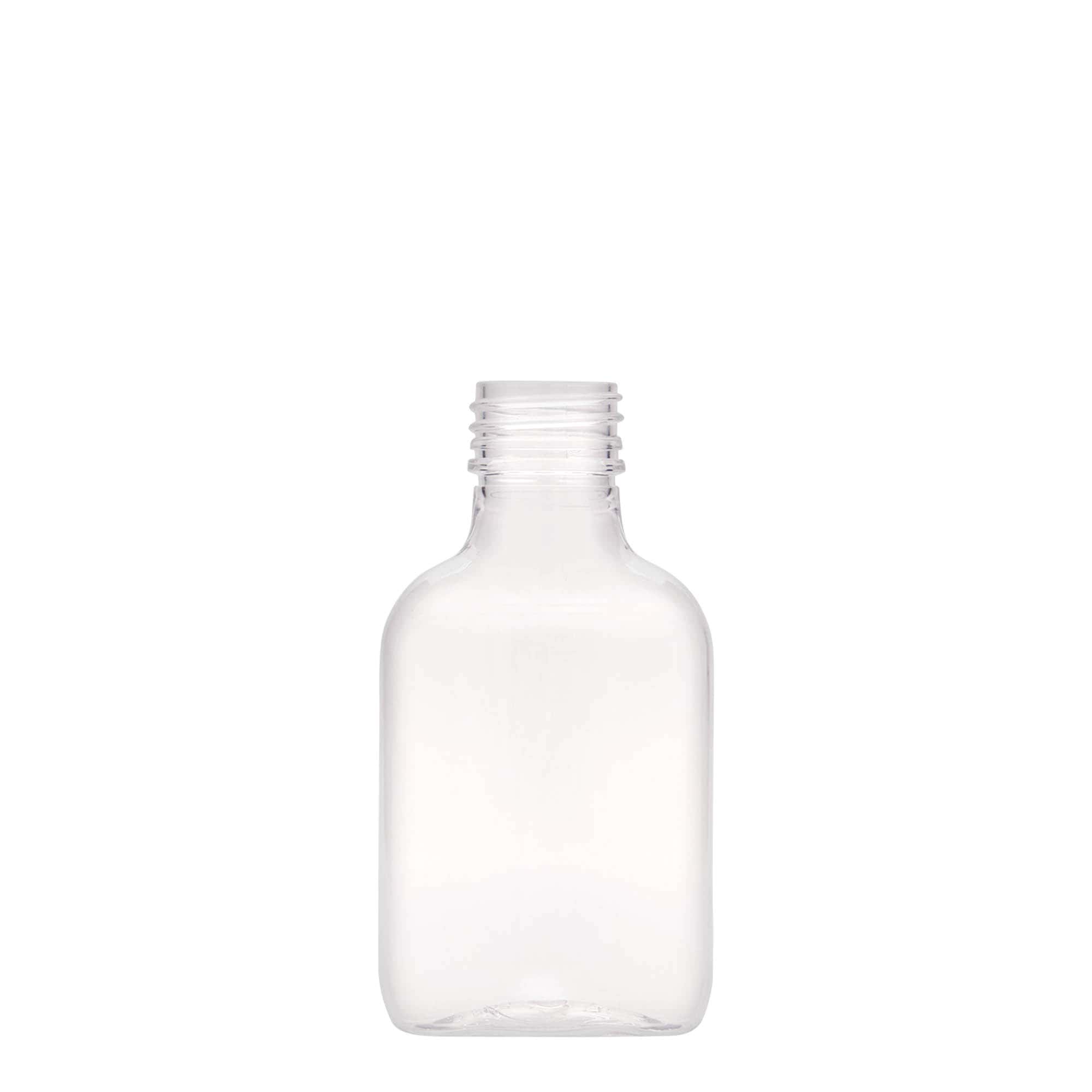 100 ml fickflaska, oval, PET-plast, mynning: PP 28