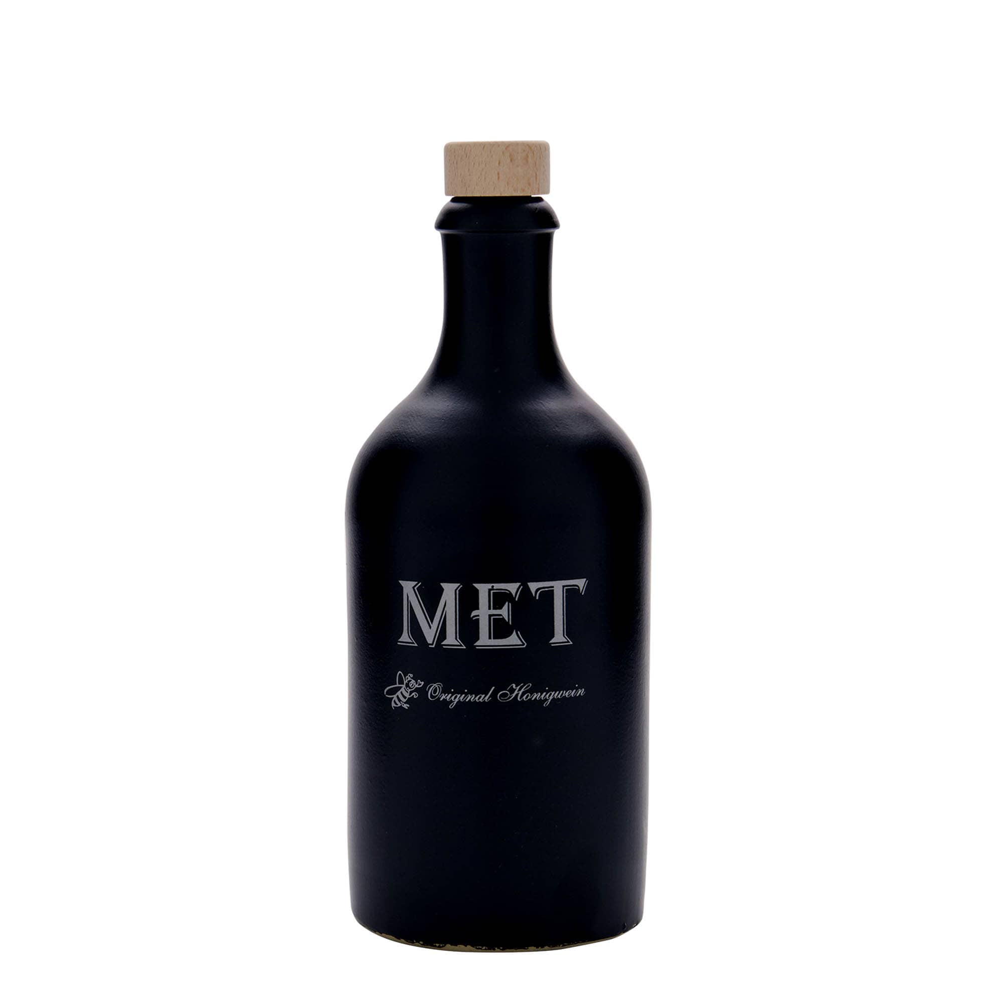 500 ml tonkrus, motiv: mjöd, stengods, svart, mynning: kork