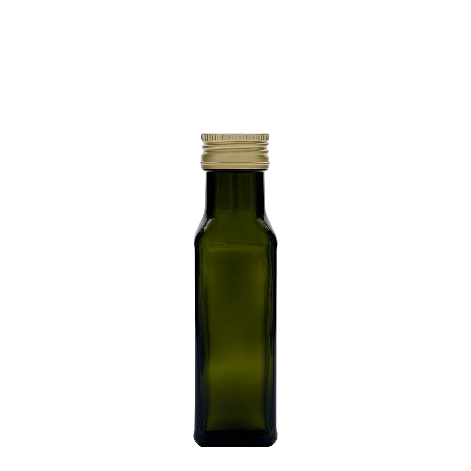 100 ml glasflaska 'Marasca', kvadratisk, antikgrön, öppning: PP 31,5