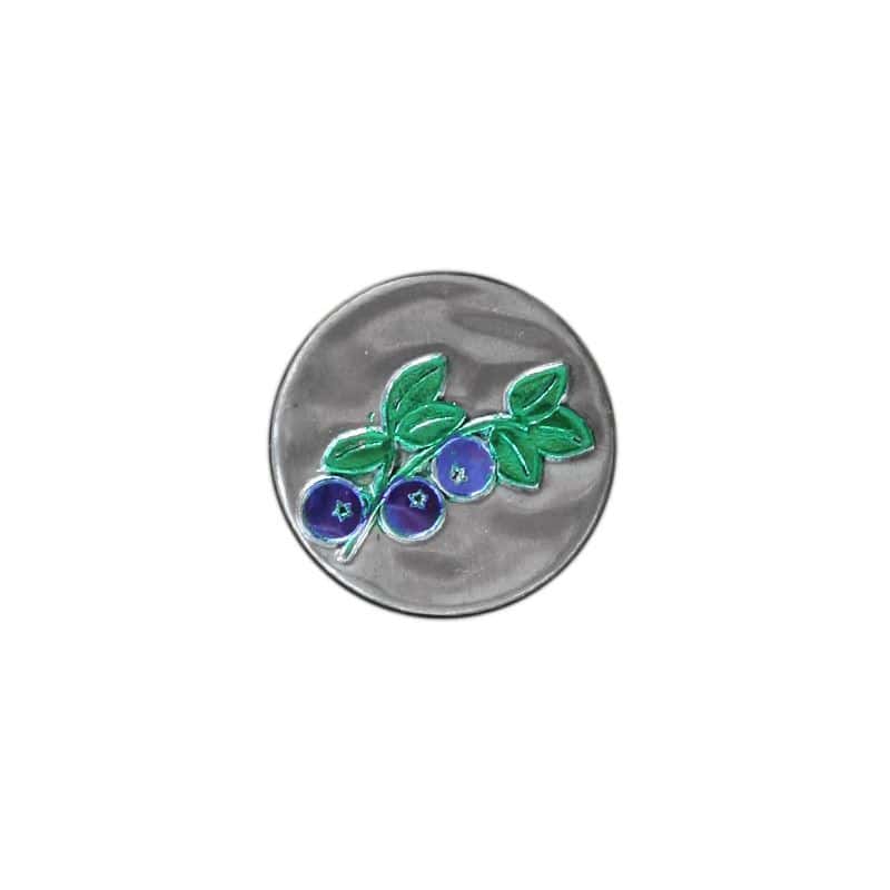 Tennetikett 'Blåbär', rund, metall, silver Tennetikett 'Blåbär', rund, metall, silver