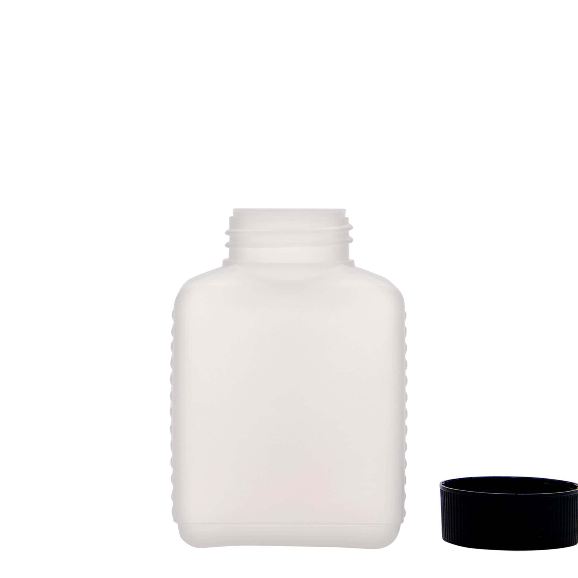 250 ml flaska med bred hals, rektangulär, HDPE-plast, natur, mynning: DIN 40 EPE 250 ml flaska med bred hals, rektangulär, HDPE-plast, natur, mynning: DIN 40 EPE