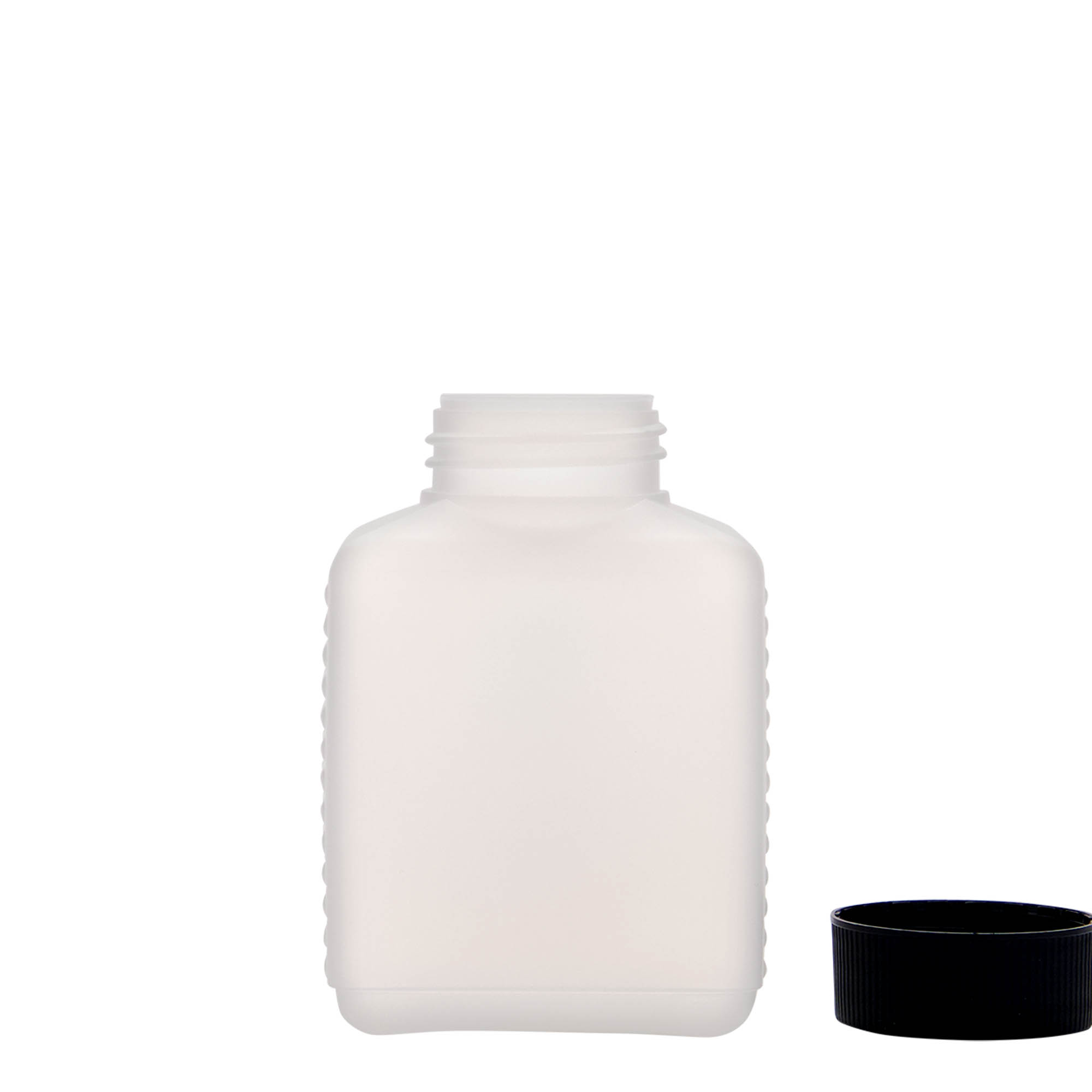 250 ml bredhalsflaska, rektangulär, HDPE-plast, natur, öppning: DIN 40 EPE 250 ml bredhalsflaska, rektangulär, HDPE-plast, natur, öppning: DIN 40 EPE