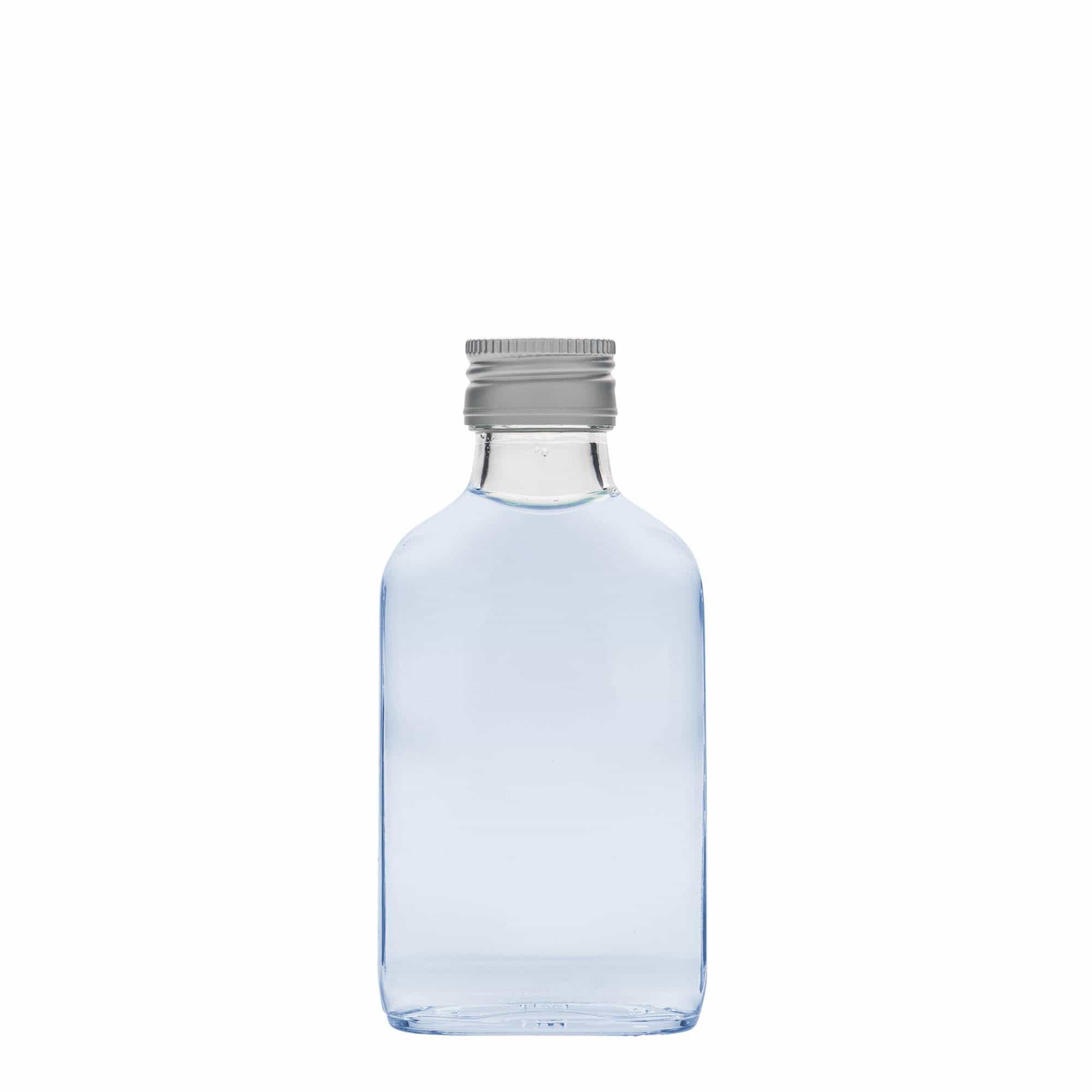 100 ml fickplunta, rektangulär, glas, mynning: PP 28