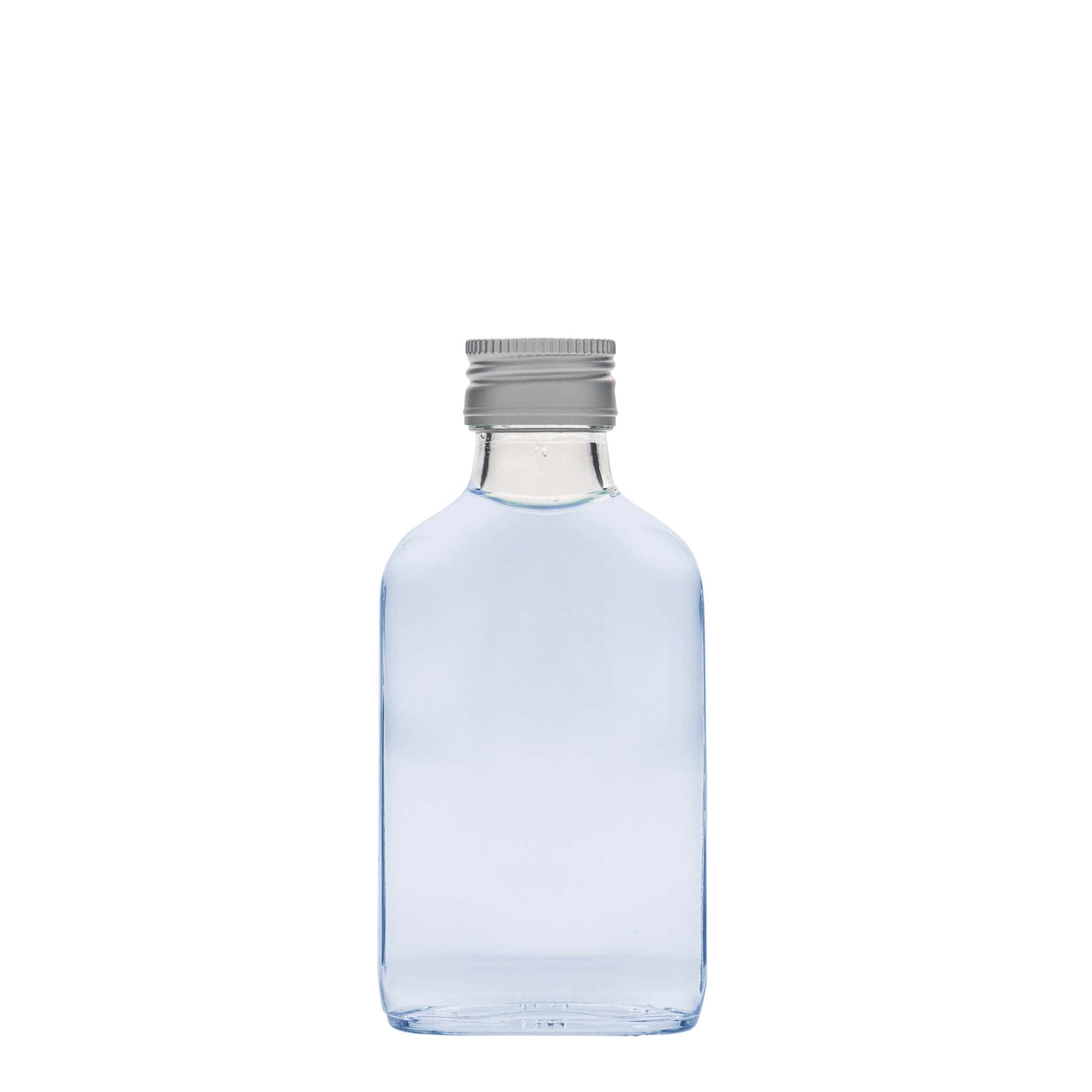 100 ml fickflaska, rektangulär, glas, öppning: PP 28