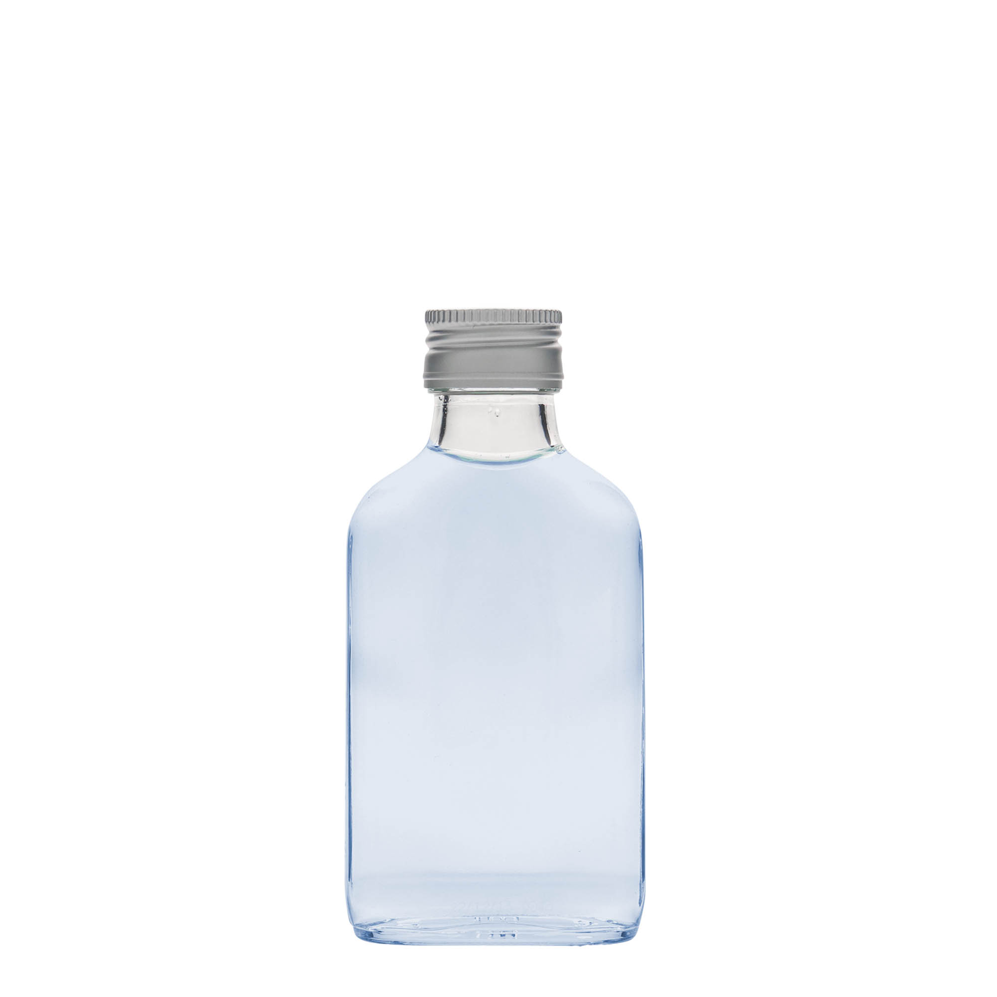 100 ml fickflaska, rektangulär, glas, öppning: PP 28