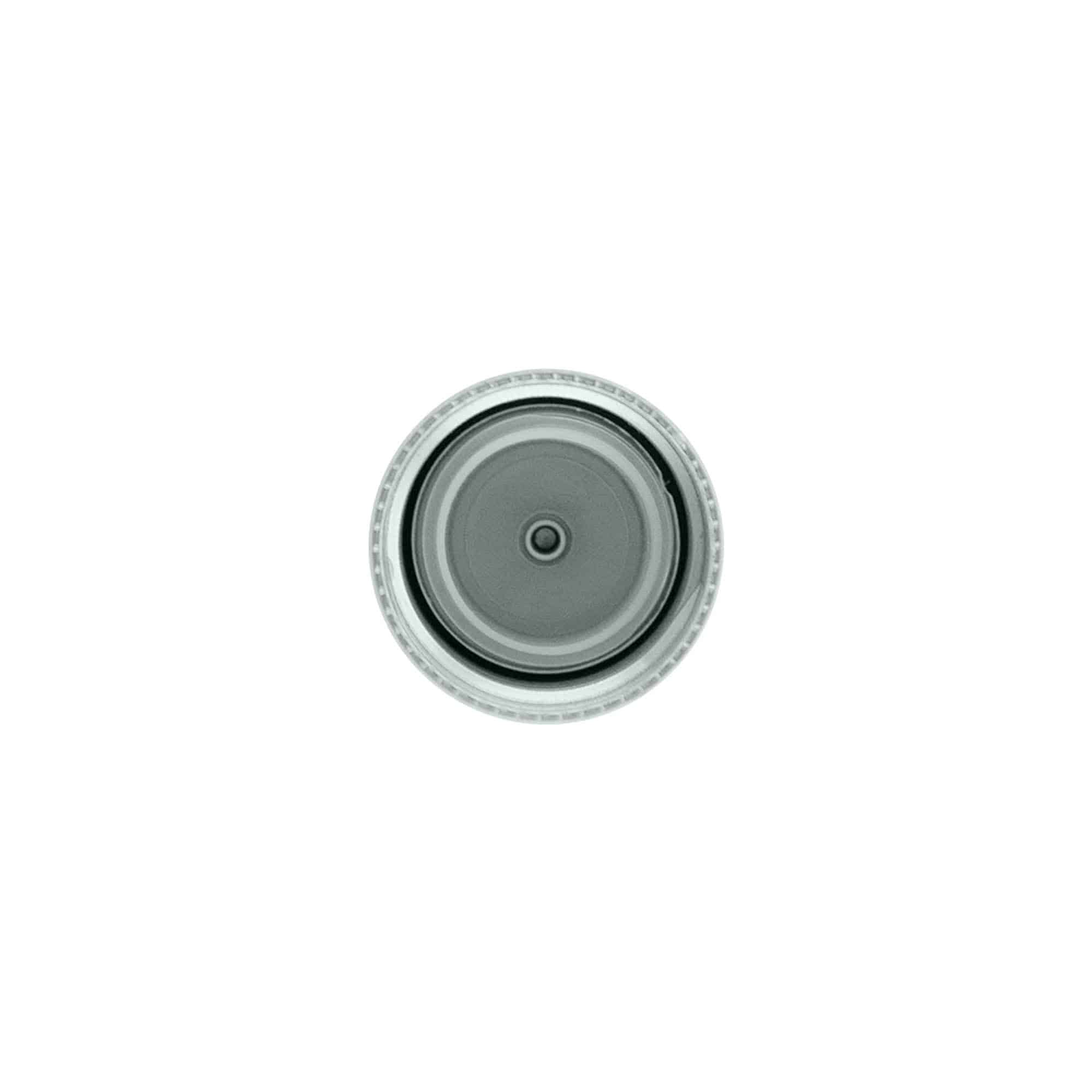 Skruvlock med sprutinsats, PP-plast, silver, för mynning: 24/410 Skruvlock med sprutinsats, PP-plast, silver, för mynning: 24/410