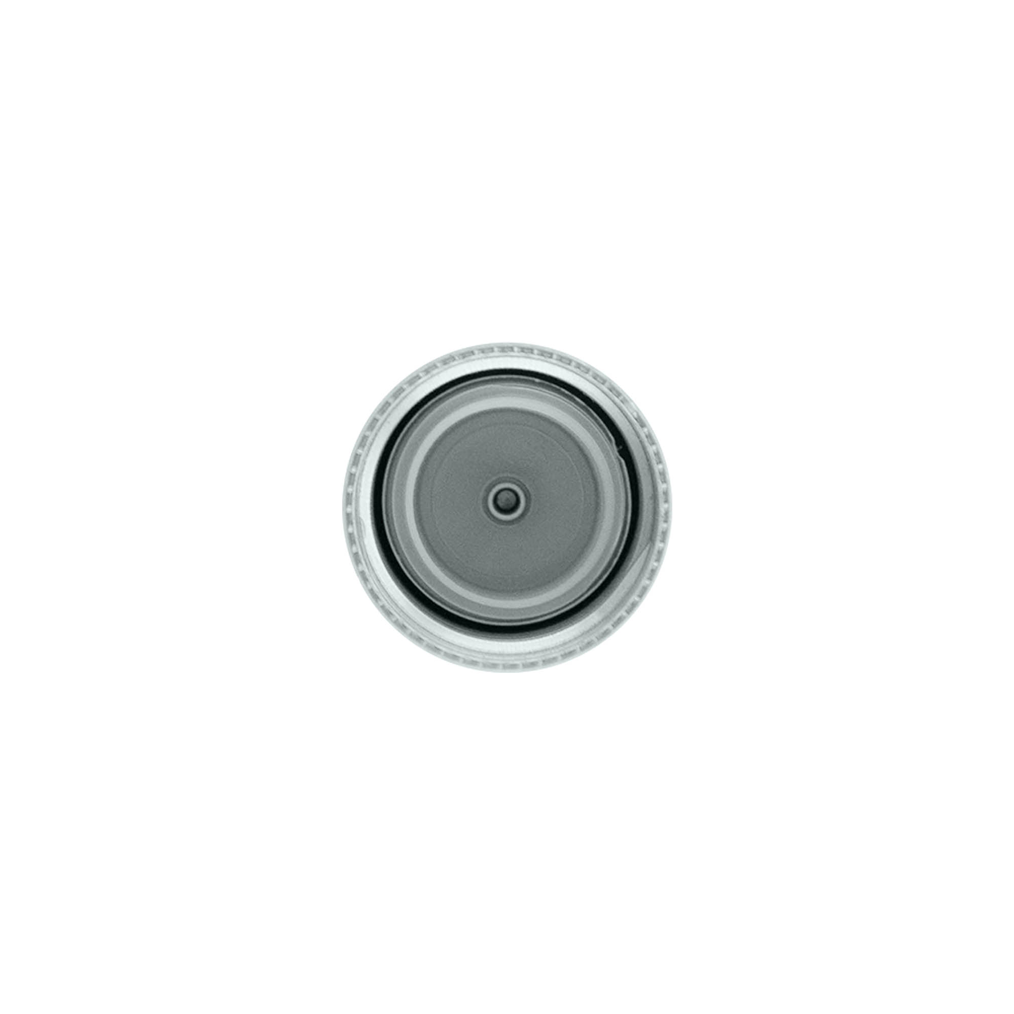 Skruvlock med sprutinsats, PP-plast, silver, för mynning: 24/410 Skruvlock med sprutinsats, PP-plast, silver, för mynning: 24/410