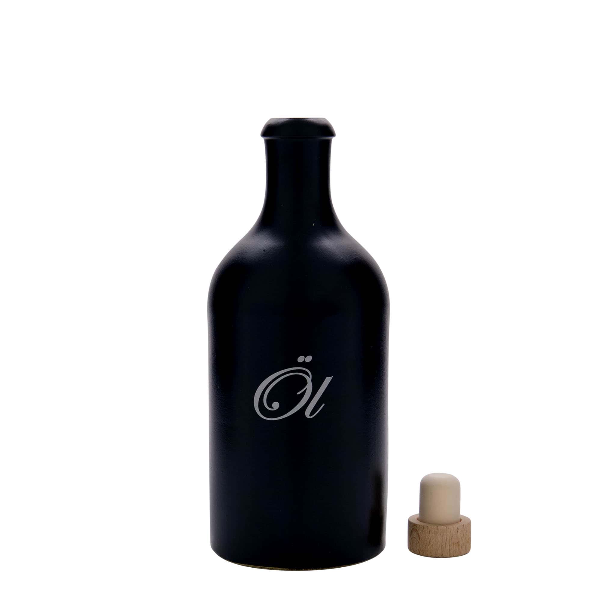500 ml Tonkrus, motiv: Öl, stengods, svart, mynning: kork