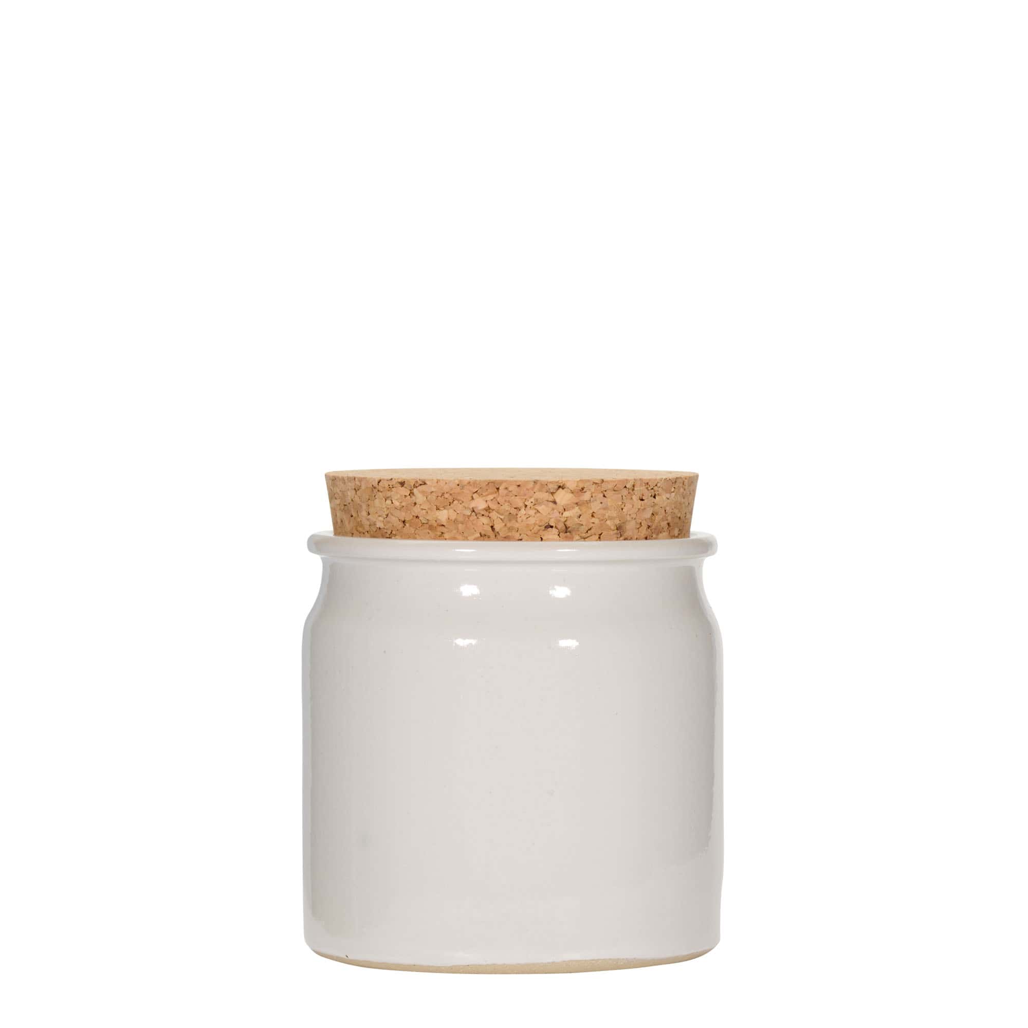 160 ml stengodsburk, keramik, vit, mynning: kork