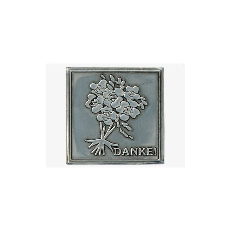 Tennetikett 'Tack', kvadratisk, metall, silver Tennetikett 'Tack', kvadratisk, metall, silver