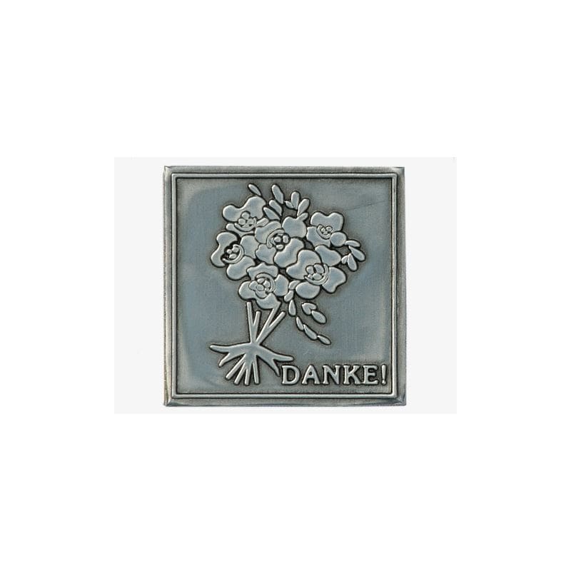 Tennetikett 'Danke', kvadratisk, metall, silver
