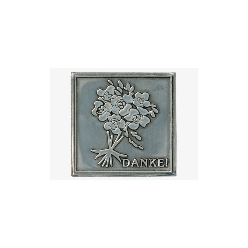 Tennetikett 'Danke', kvadratisk, metall, silver Tennetikett 'Danke', kvadratisk, metall, silver