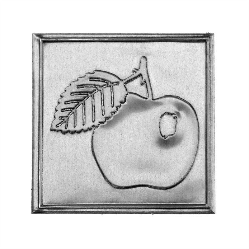 Tennetikett 'Äpple', kvadratisk, metall, silver