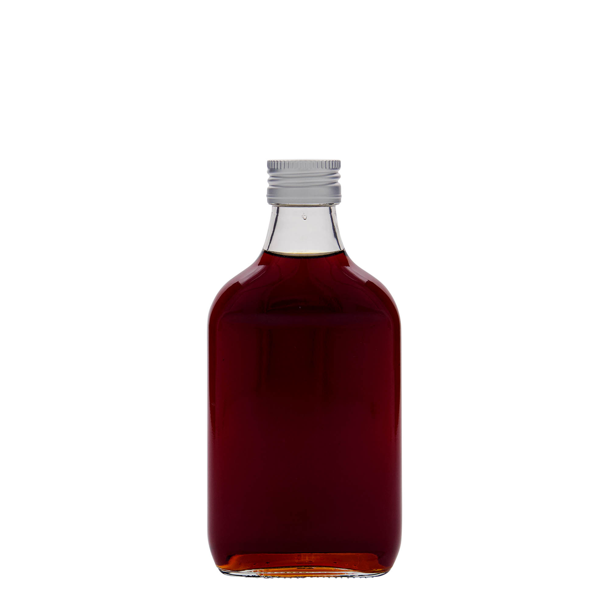 200 ml fickflaska, rektangulär, glas, öppning: PP 28