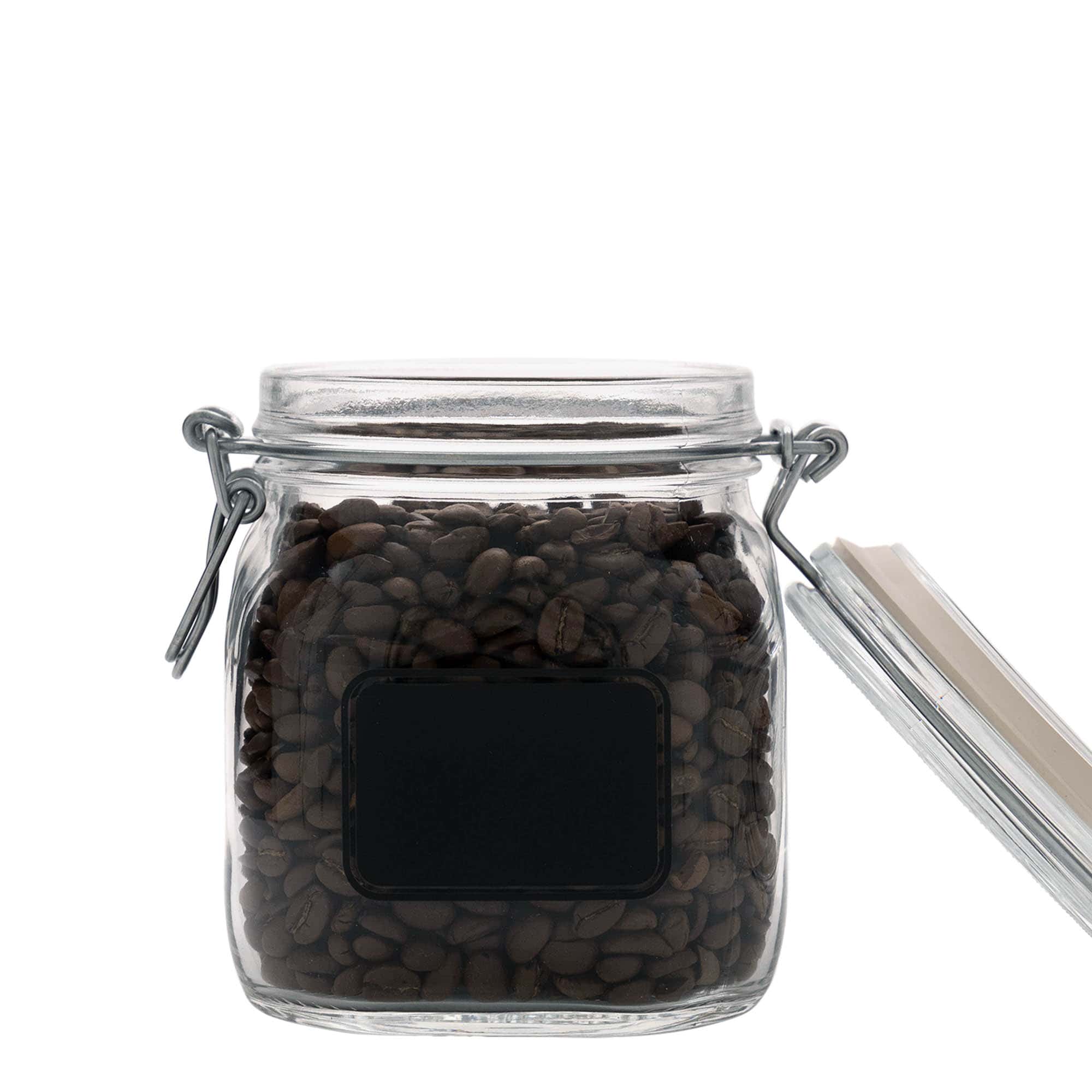 750 ml trådbygelglas 'Fido', motiv: etikettfält, kvadratiskt, öppning: trådbygelstängning 750 ml trådbygelglas 'Fido', motiv: etikettfält, kvadratiskt, öppning: trådbygelstängning