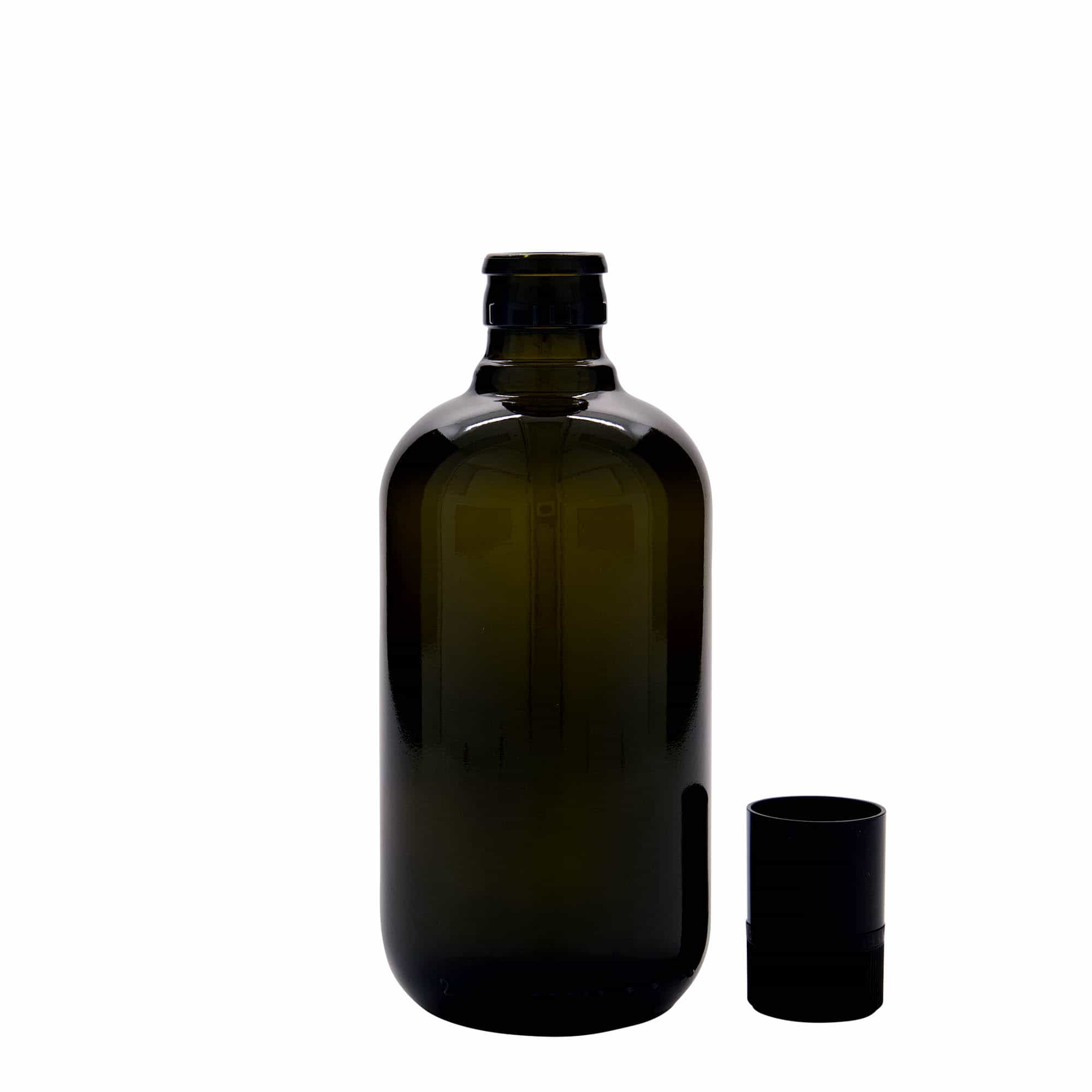 500 ml vinäger-/oljeflaska 'Biolio', glas, antikgrön, mynning: DOP