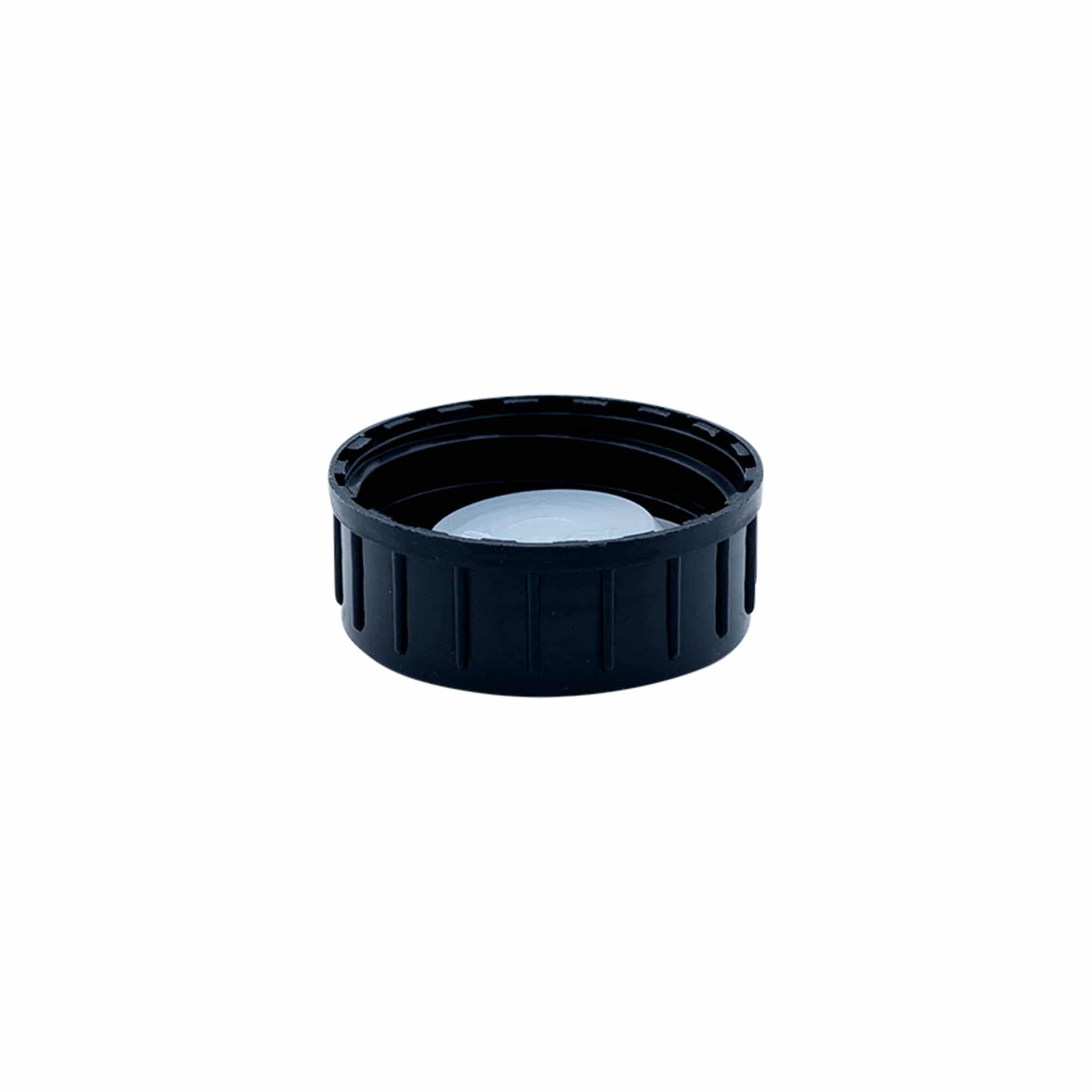 Skruvlock, PP-plast, svart, för mynning: DIN 32