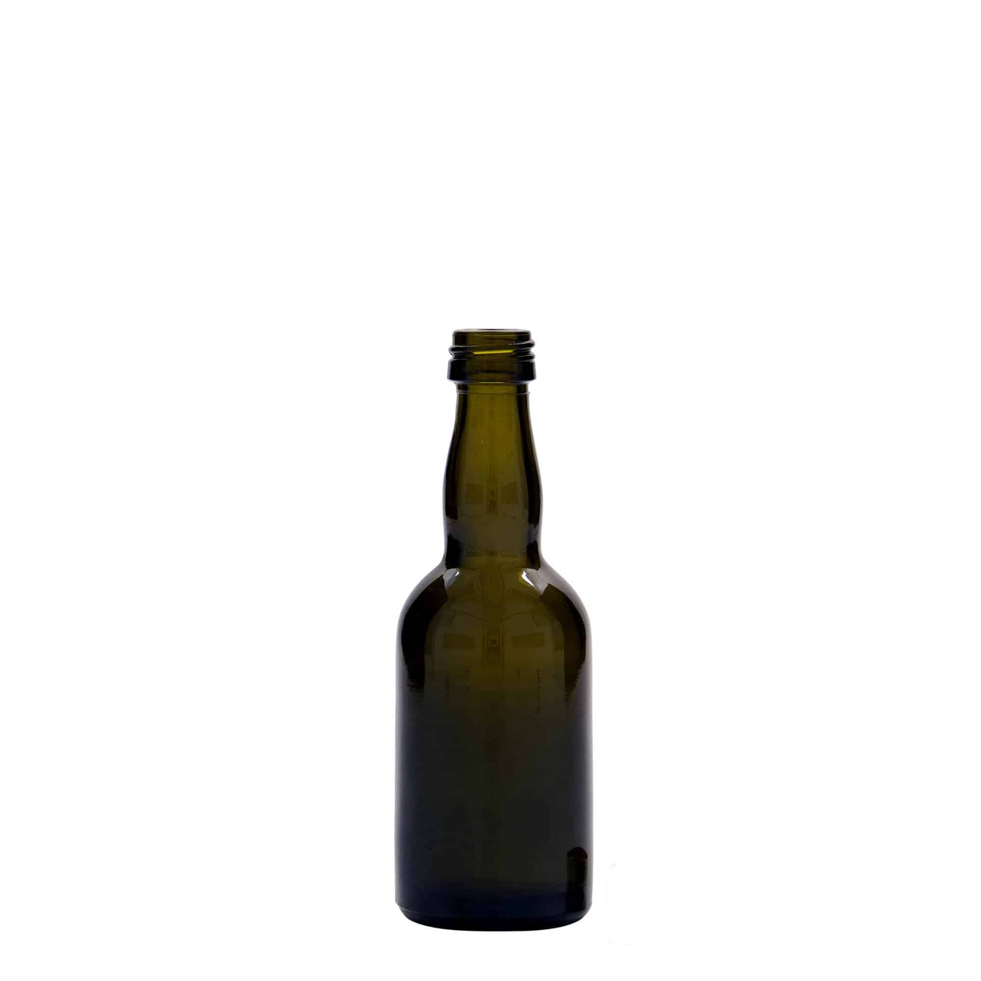 50 ml glasflaska 'Proba', antikgrön, mynning: PP 18