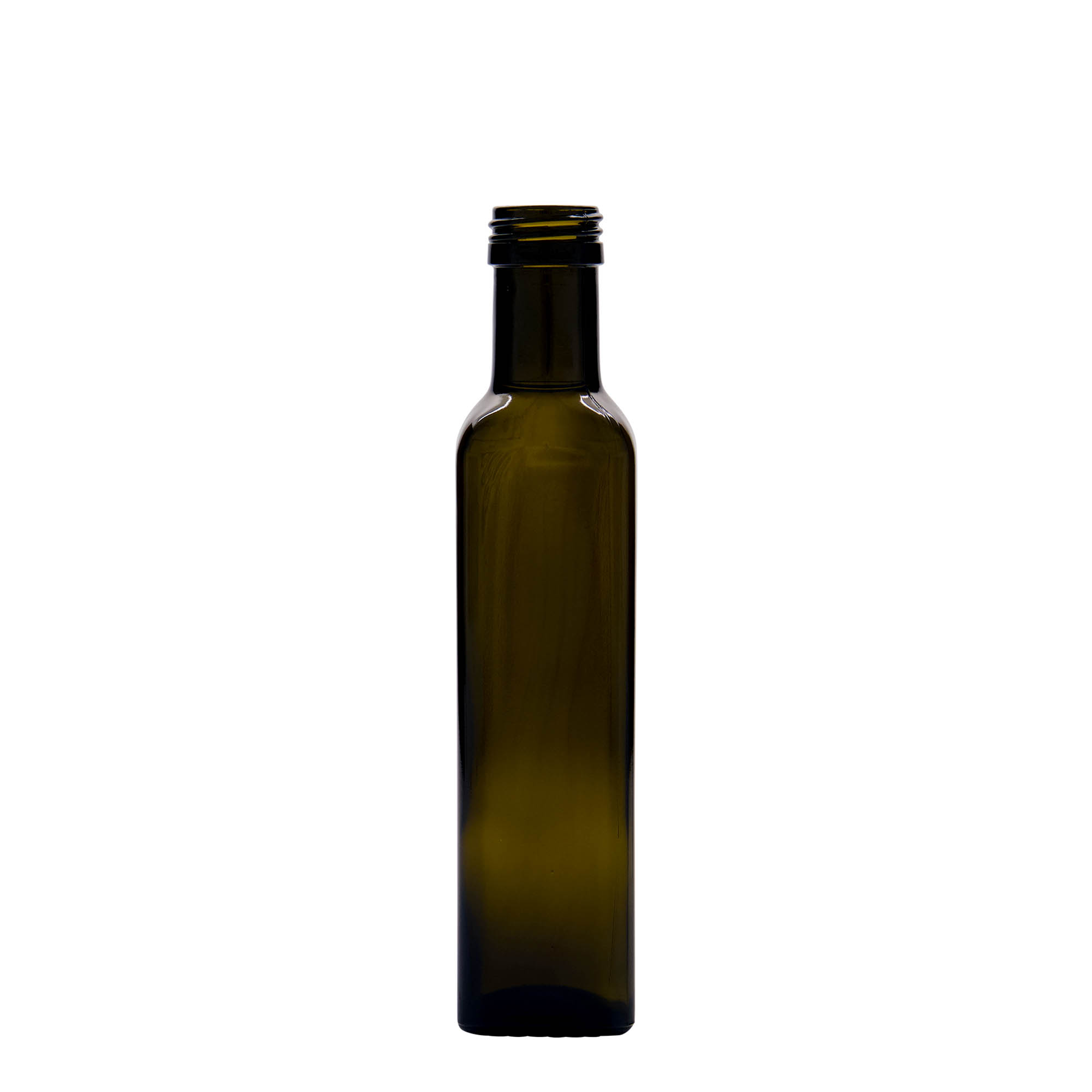 250 ml glasflaska 'Marasca', kvadratisk, antikgrön, mynning: PP 31,5