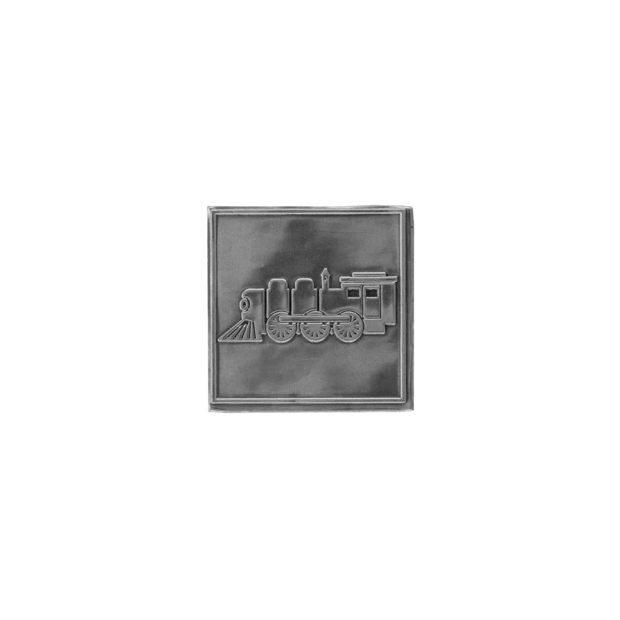 Tennetikett 'Lokomotiv', kvadratisk, metall, silver Tennetikett 'Lokomotiv', kvadratisk, metall, silver