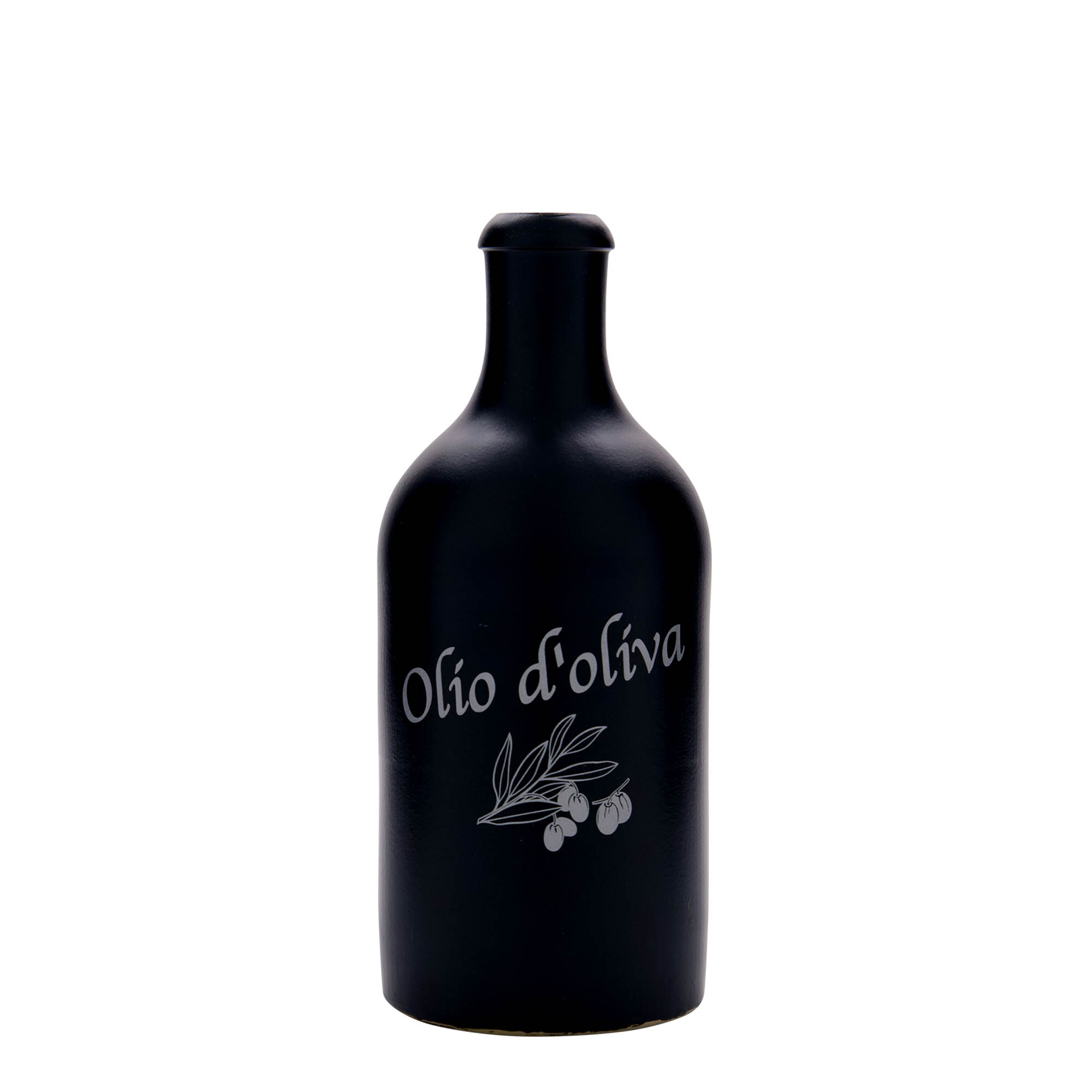 500 ml lerkrus, motiv: Olio d'Oliva, stengods, svart, mynning: kork 500 ml lerkrus, motiv: Olio d'Oliva, stengods, svart, mynning: kork