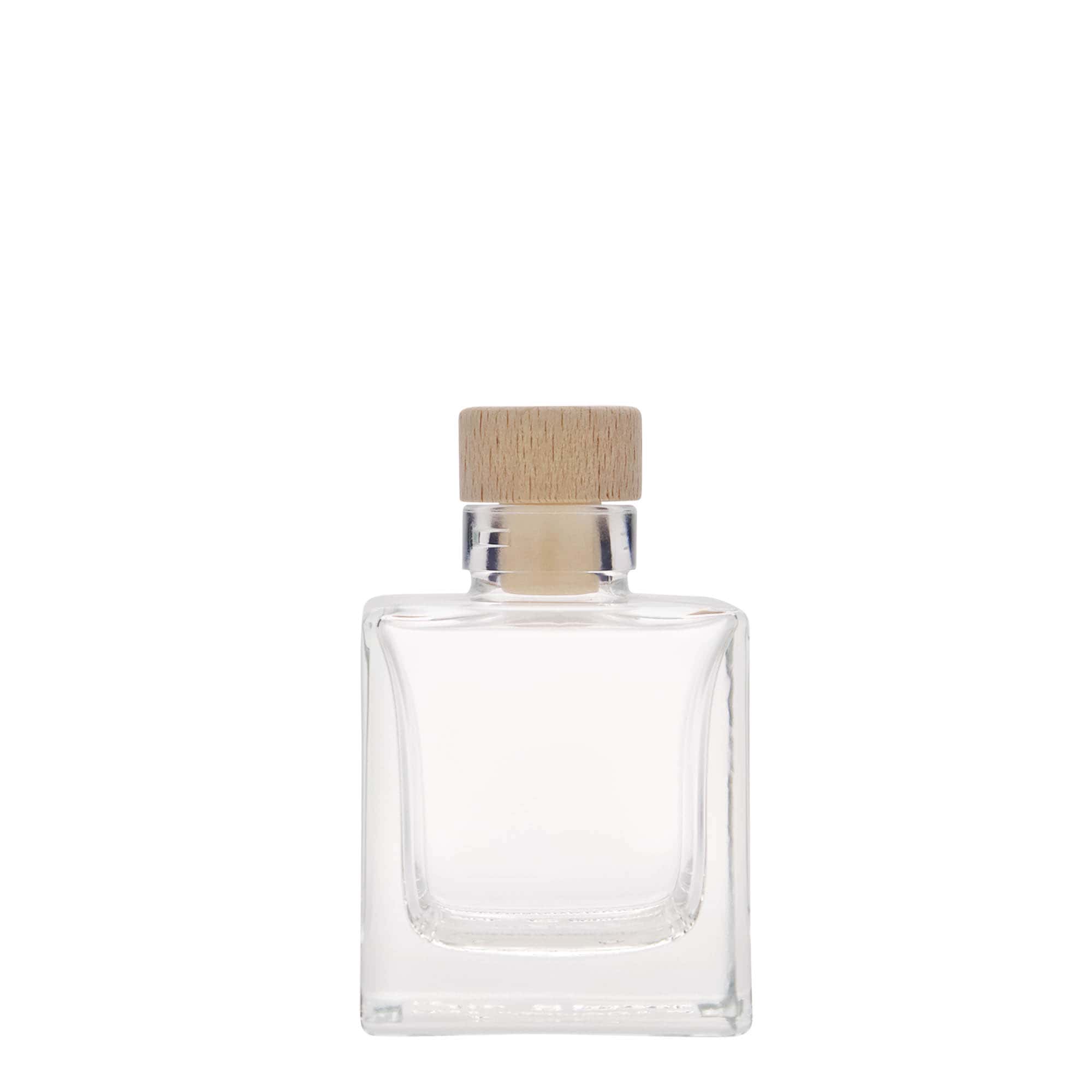 100 ml glasflaska 'Cube', kvadratisk, mynning: kork