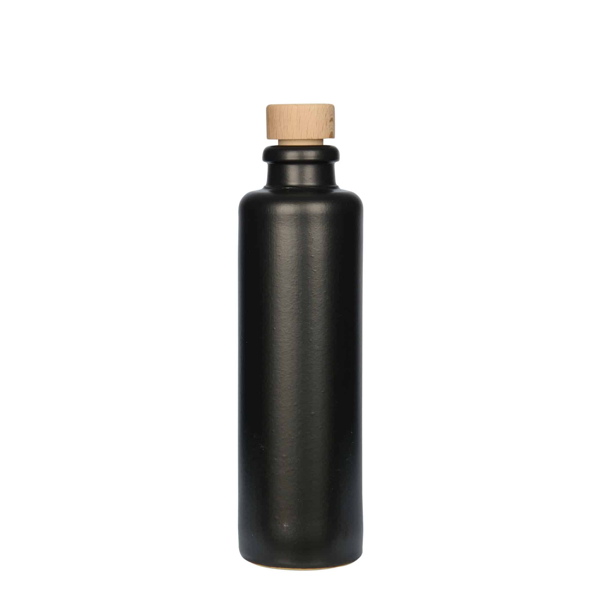 200 ml lerkrus, stengods, svart, mynning: kork