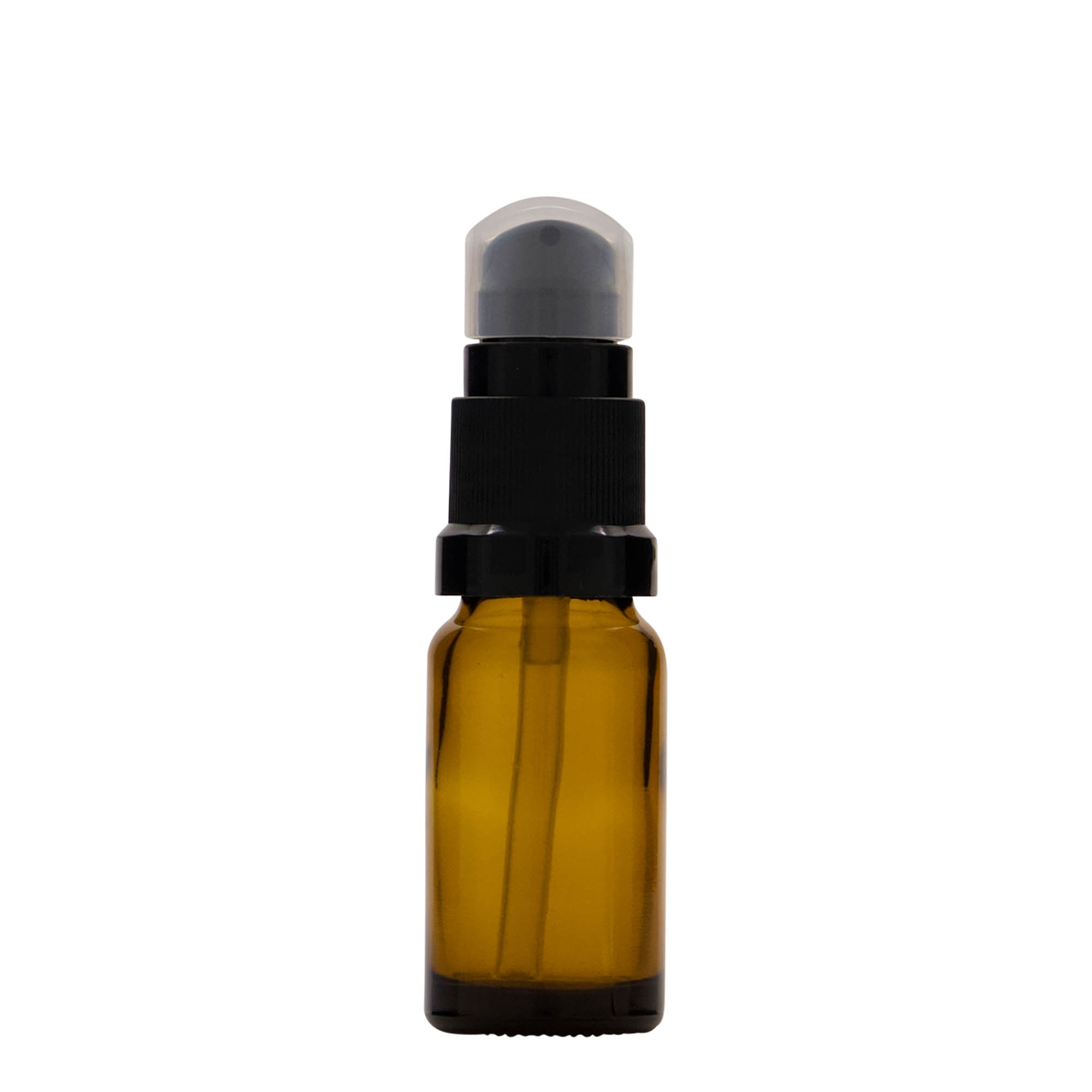 10 ml medicinflaska med lotionpump, glas, brun, mynning: DIN 18