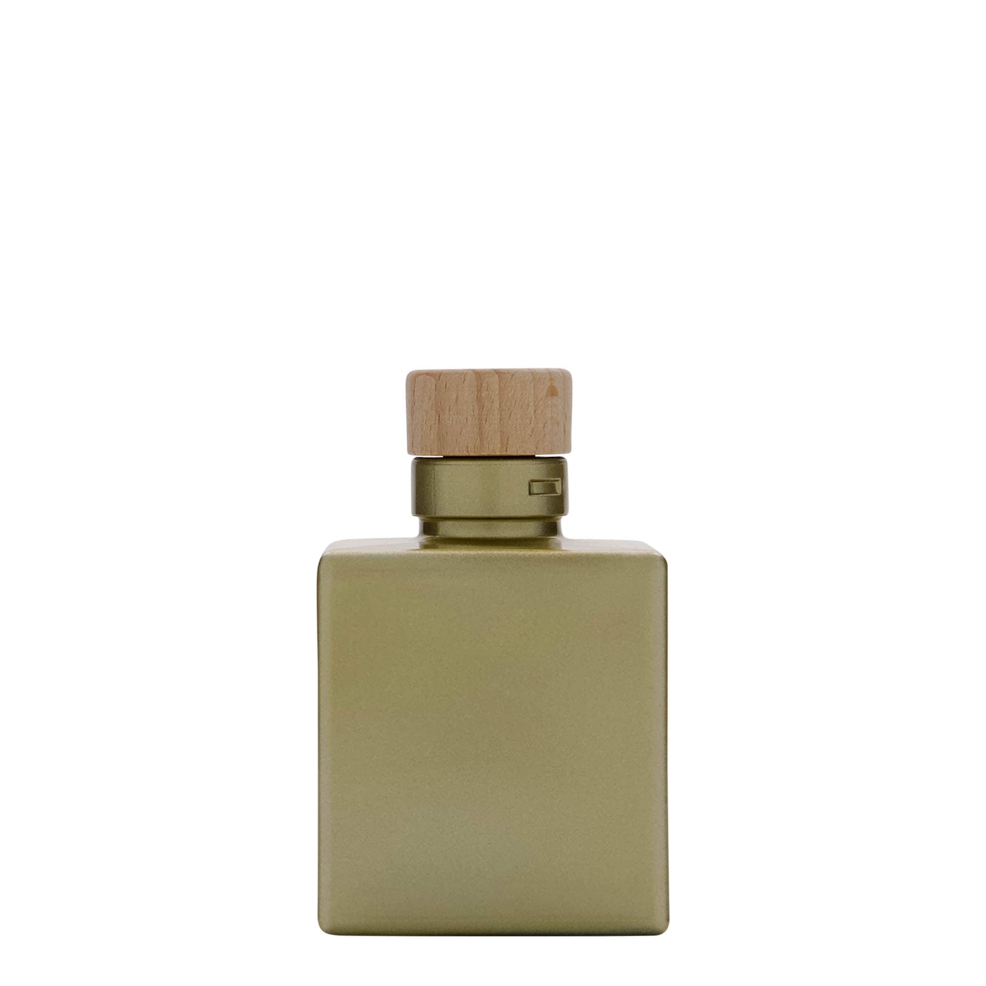 100 ml glasflaska 'Cube', fyrkantig, guld, öppning: kork