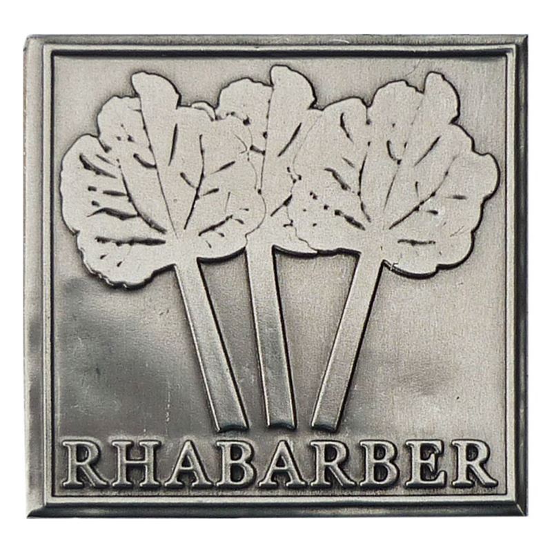 Tennetikett 'Rabarber', kvadratisk, metall, silver Tennetikett 'Rabarber', kvadratisk, metall, silver