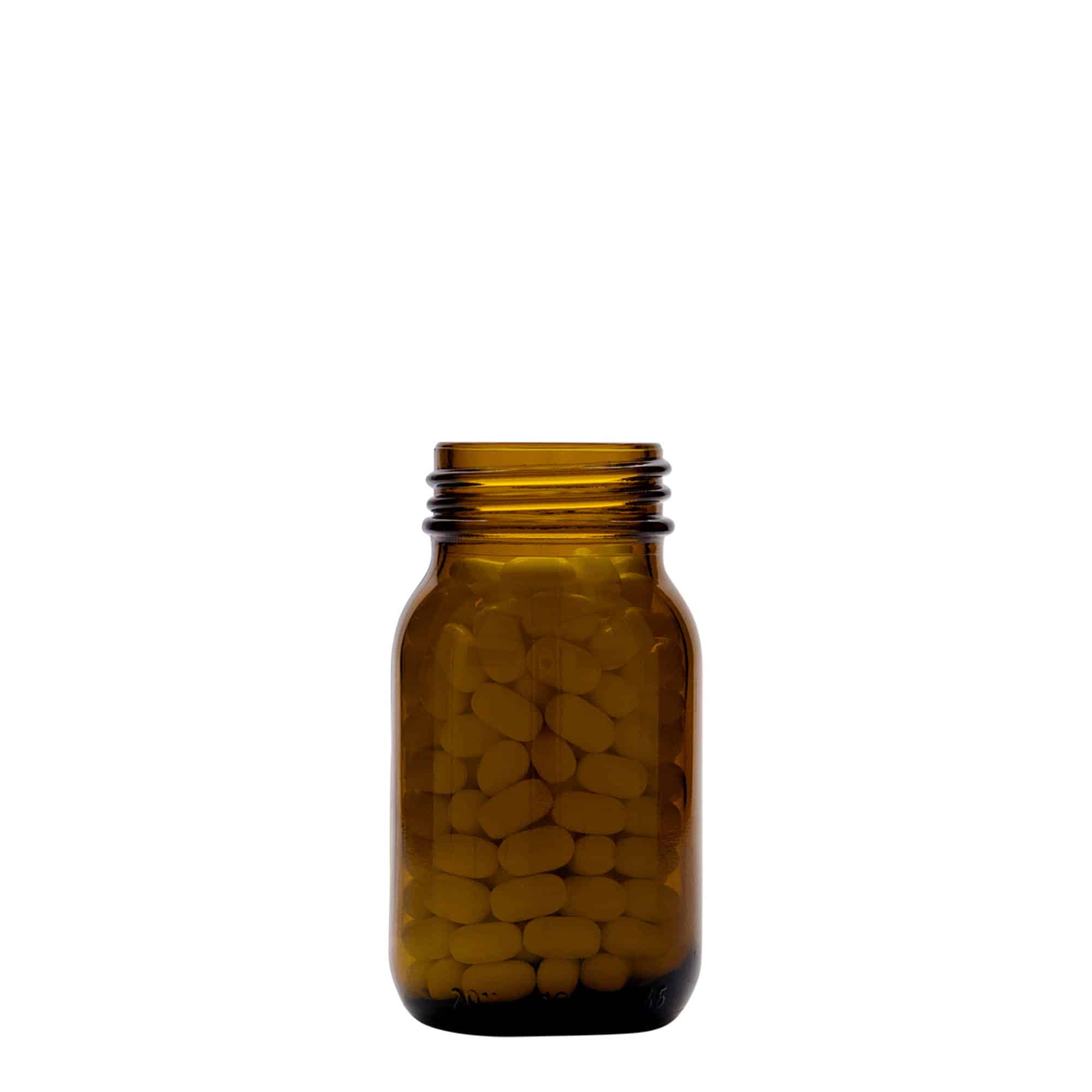 100 ml burk med bred hals, brun, mynning: DIN 40