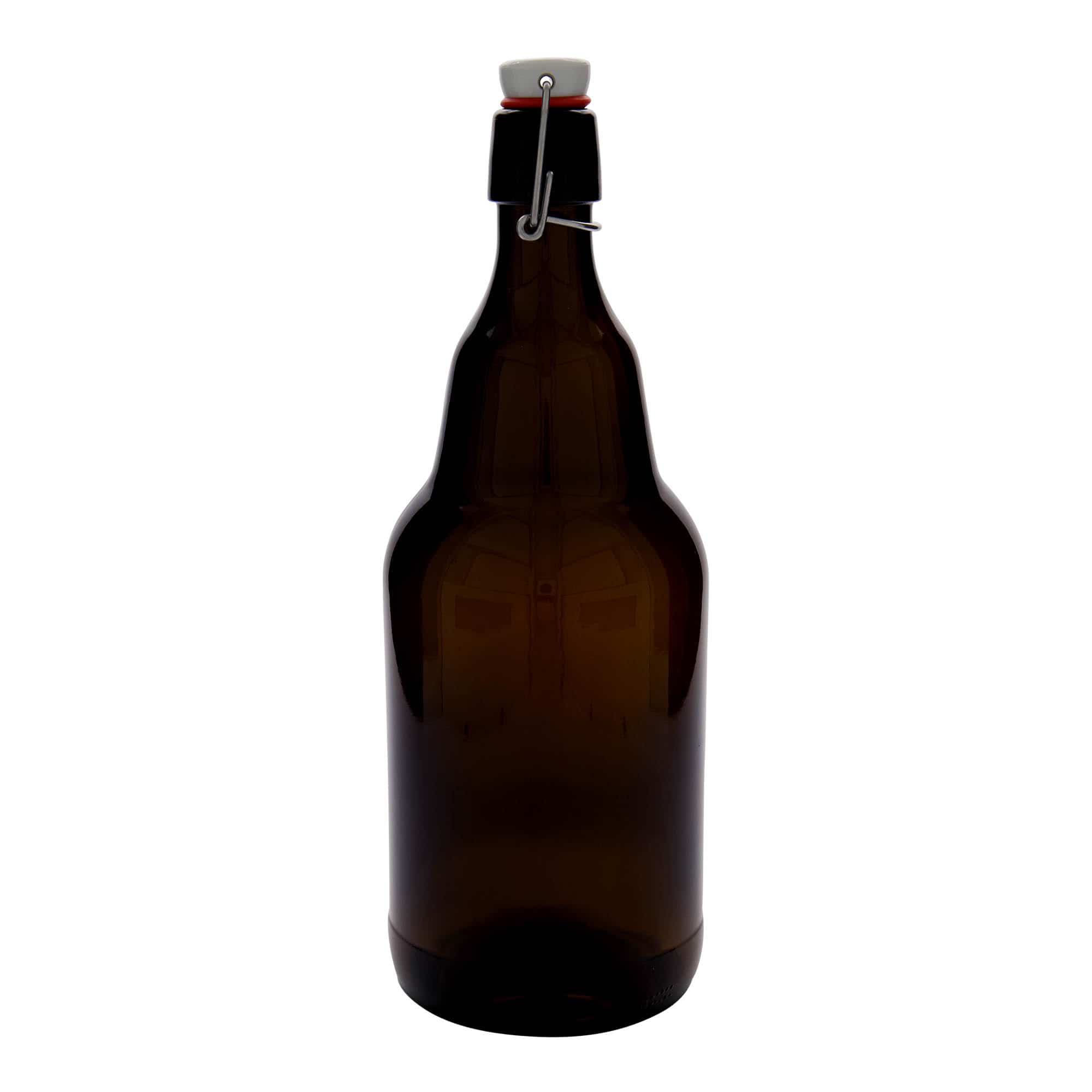 2 000 ml ölflaska, glas, brun, mynning: patentkork